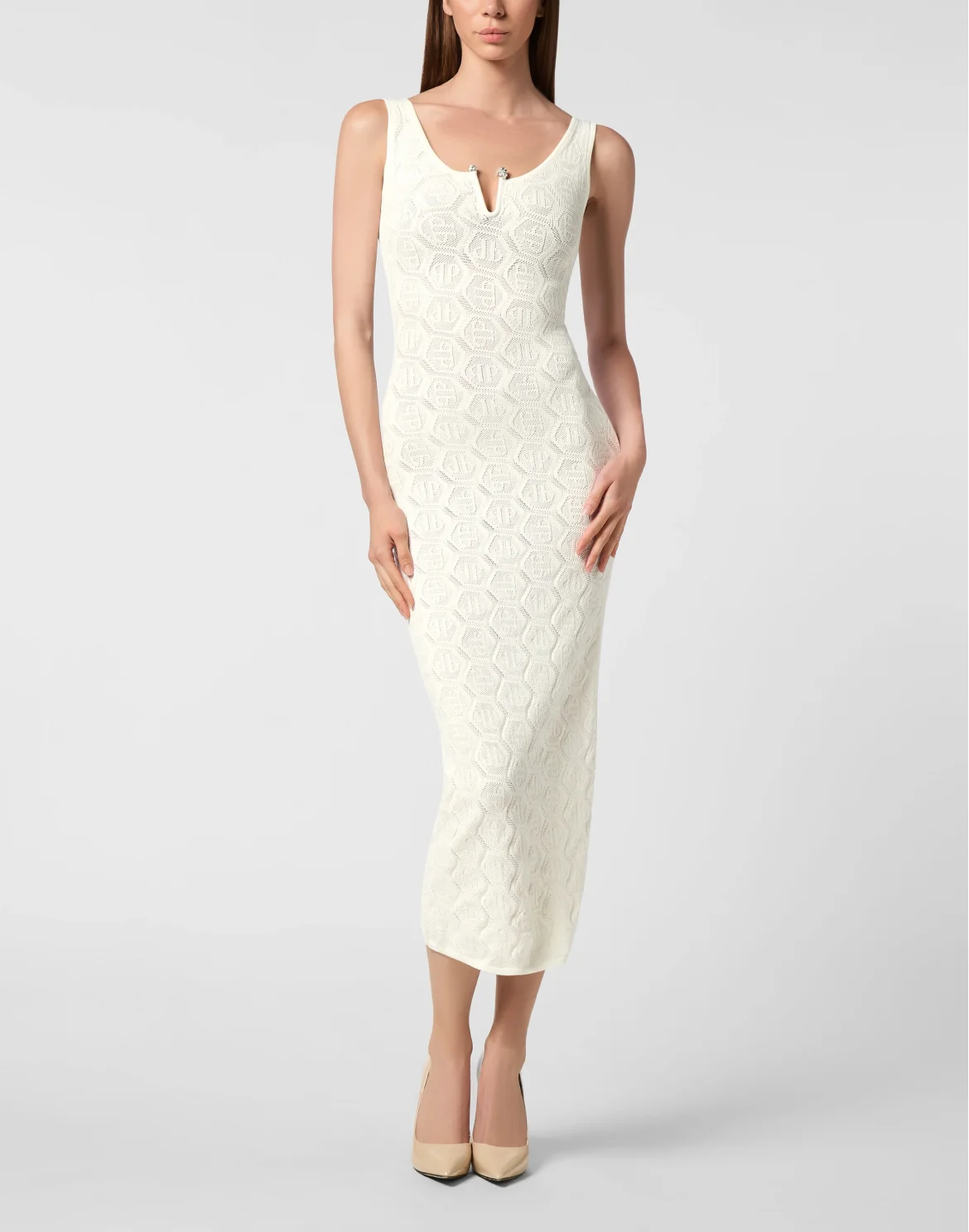Viscose Long Dress Monogram, цвет: Белый