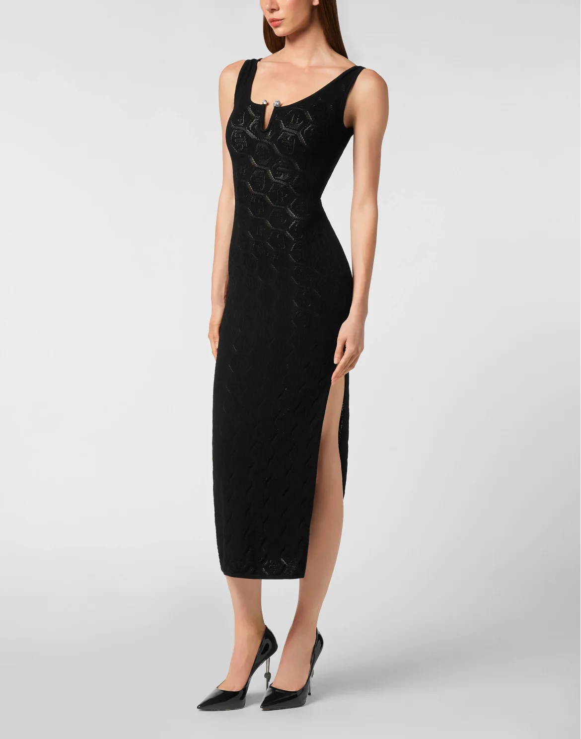 Viscose Long Dress Monogram, цвет: Черный