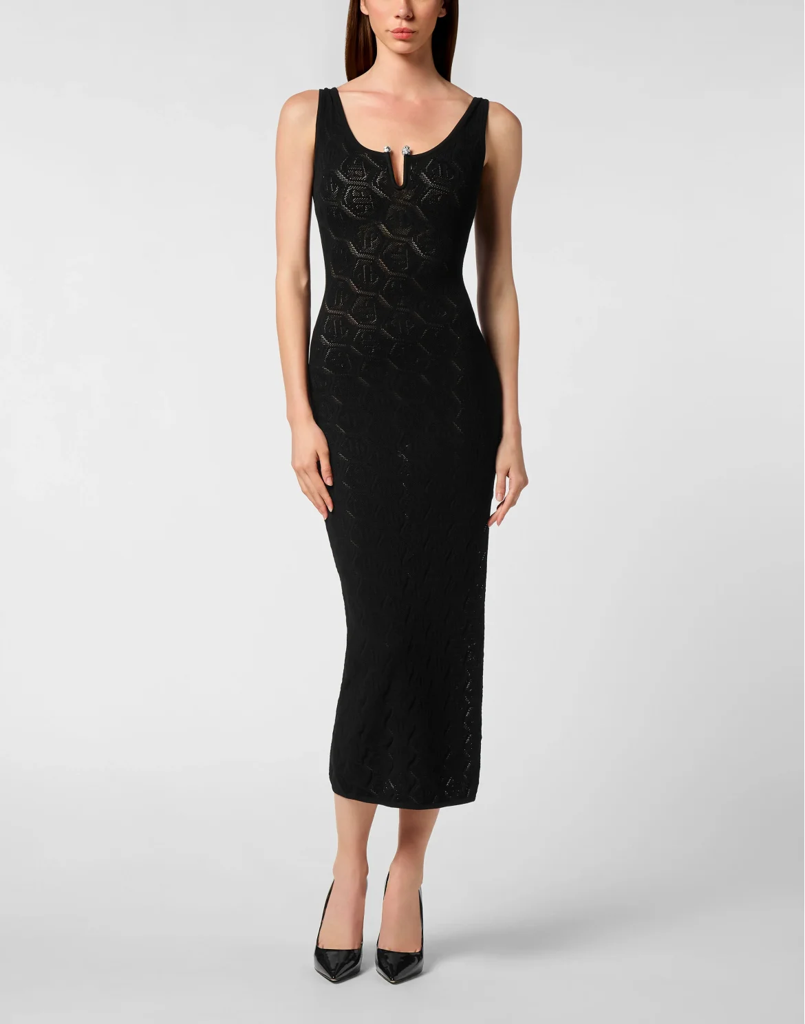 Viscose Long Dress Monogram, цвет: Черный