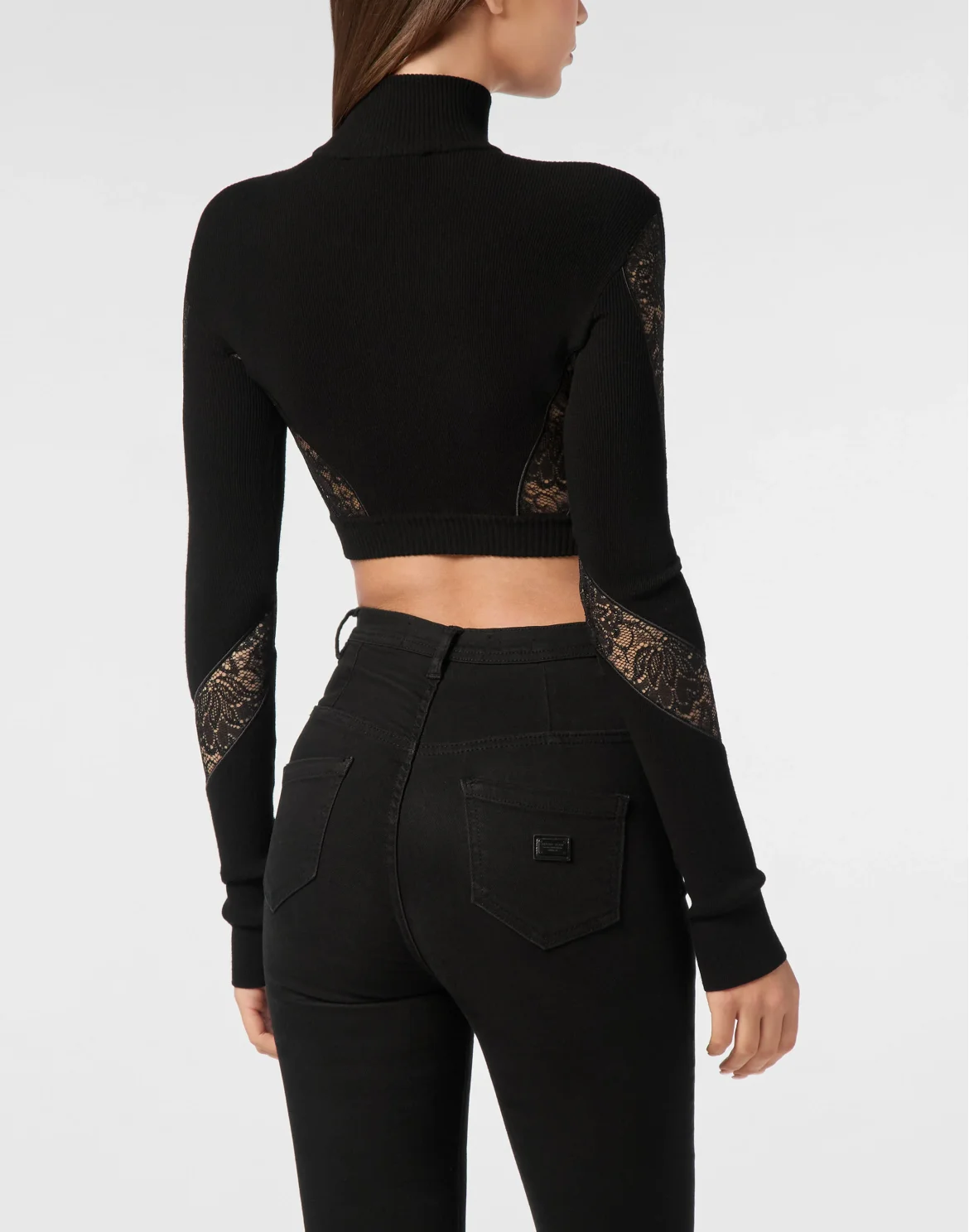 Lace Knit Long Sleeve T-shirt, цвет: Черный