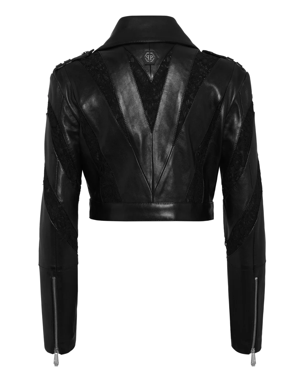 Lace Leather Multicutting Biker Jacket, цвет: Черный