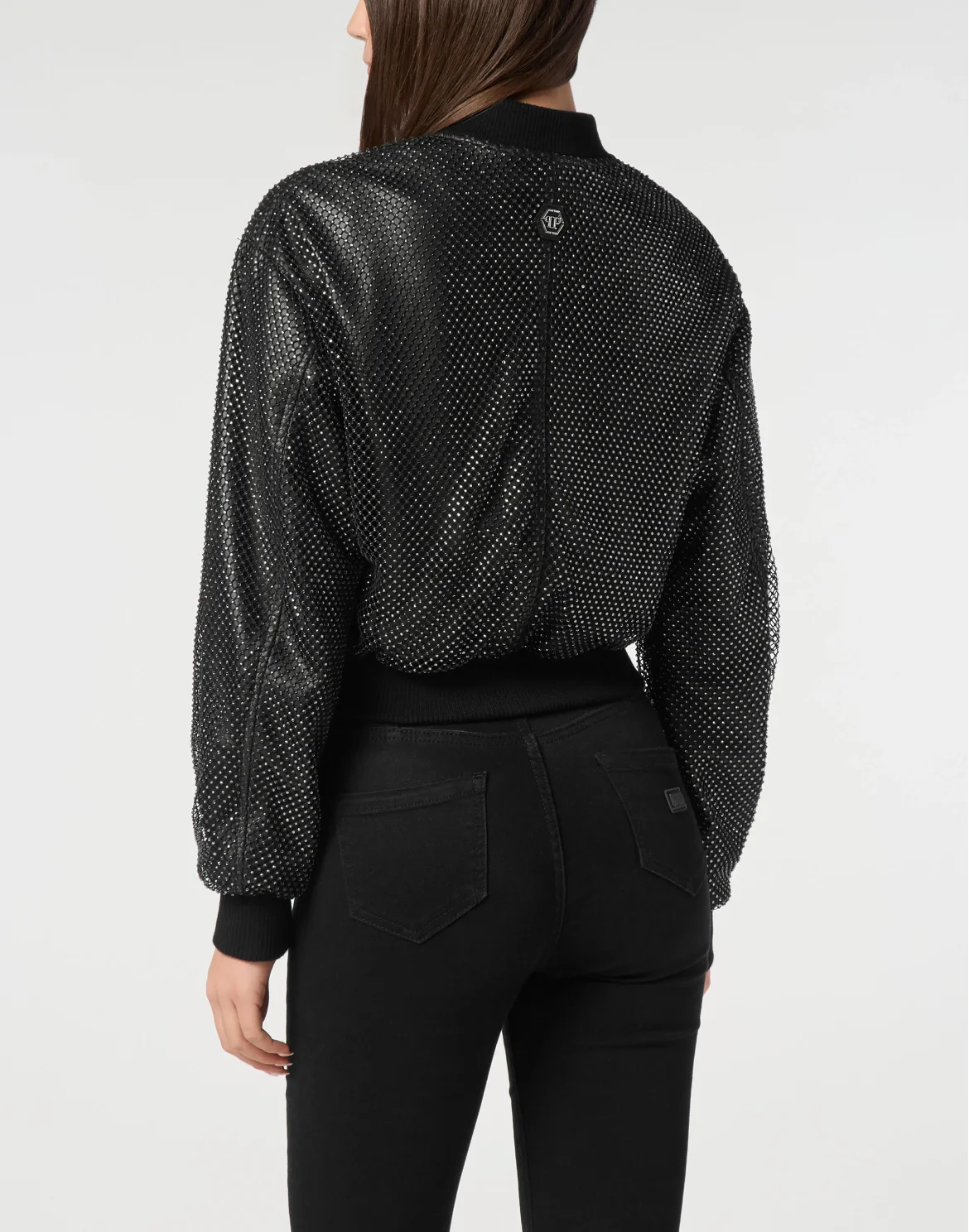 Leather Crop Bomber Crystal, цвет: Черный