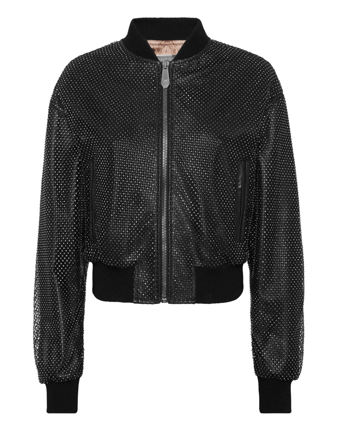 Leather Crop Bomber Crystal, цвет: Черный