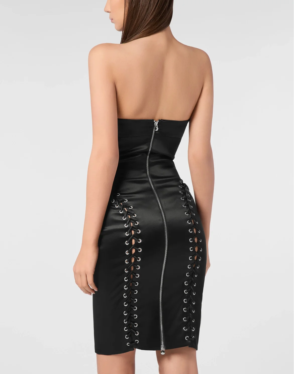 Satin Criss Cross Corset-Style Midi Dress Piercing, цвет: Черный