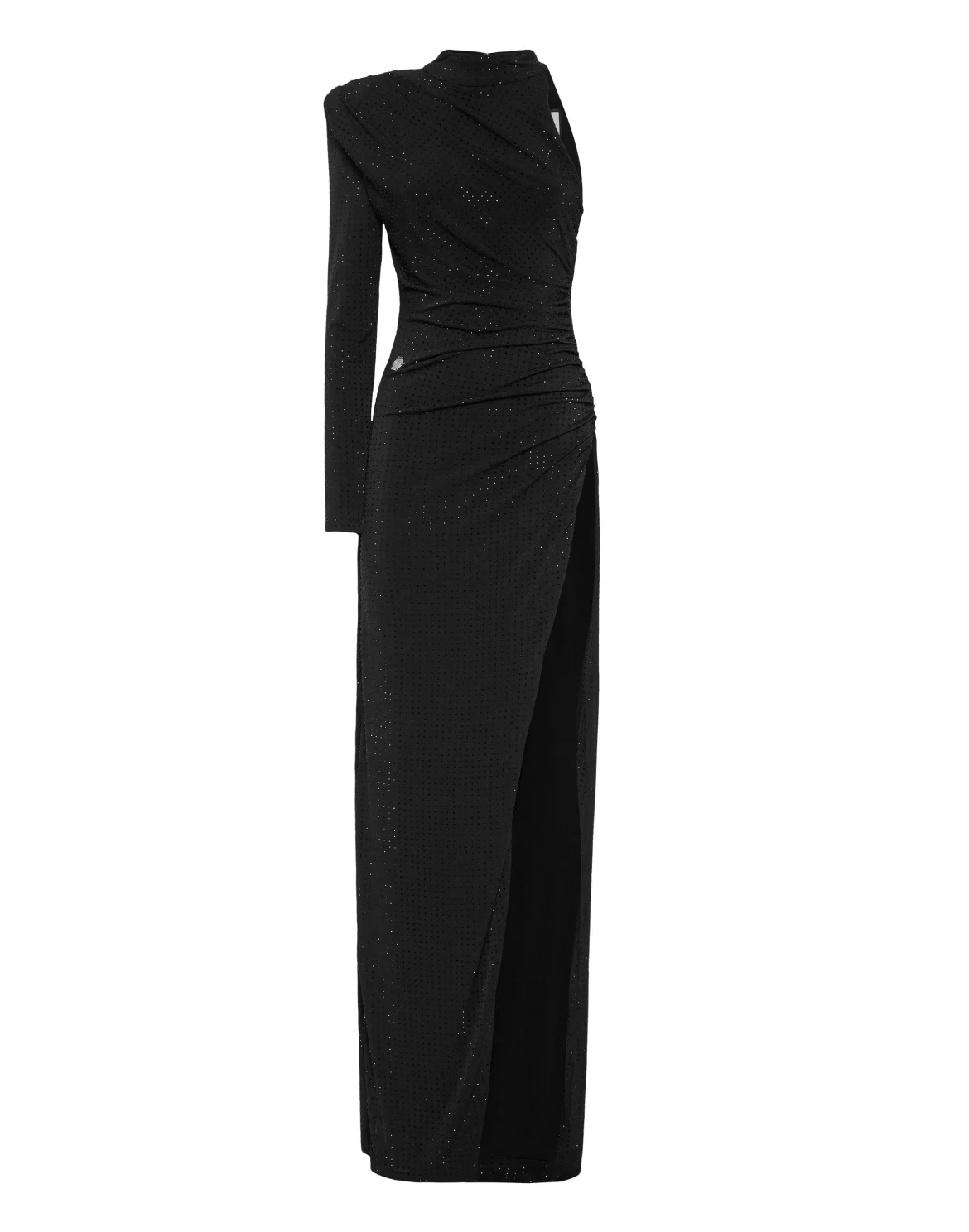 Jersey Long Dress Mono Sleeve Strass, цвет: Черный