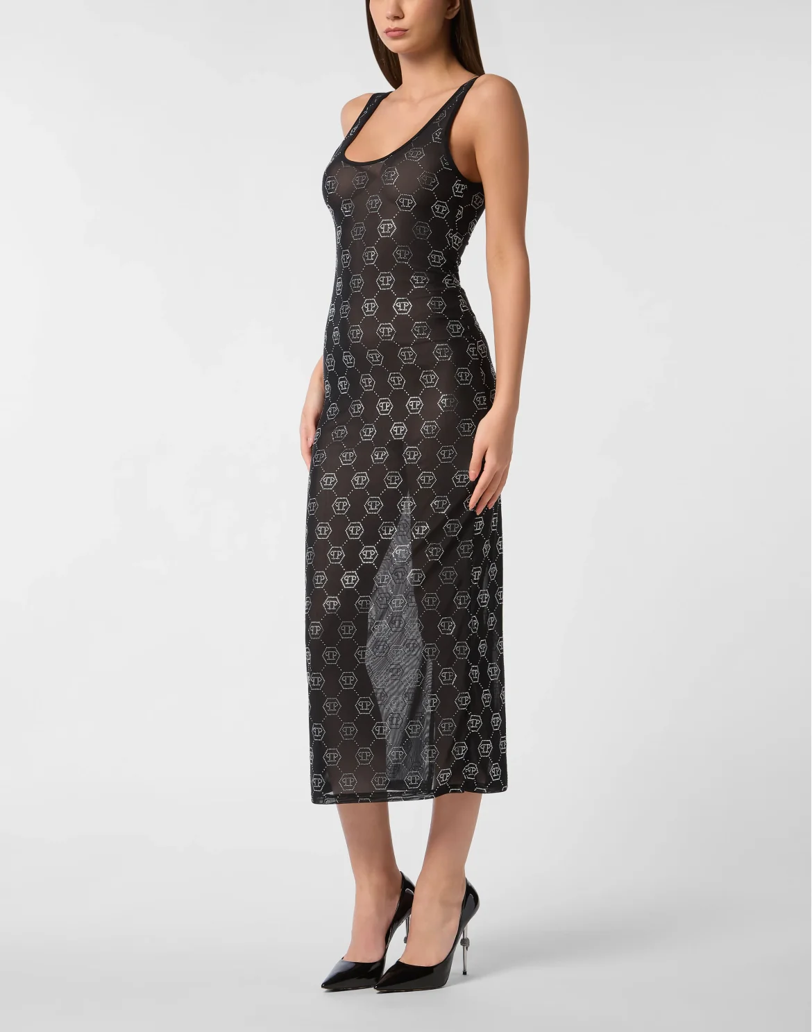 Long Dress Monogram Strass, цвет: Черный