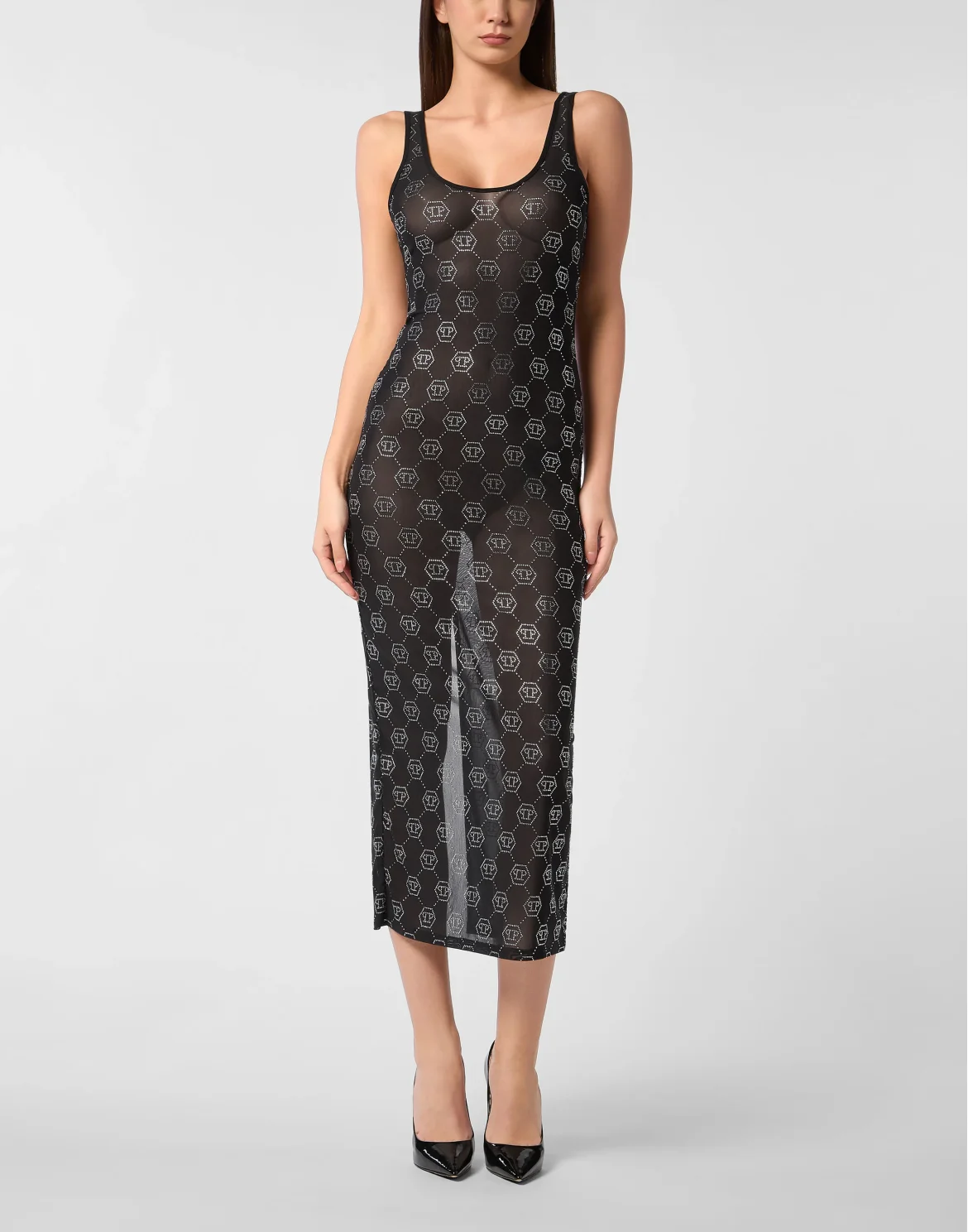 Long Dress Monogram Strass, цвет: Черный