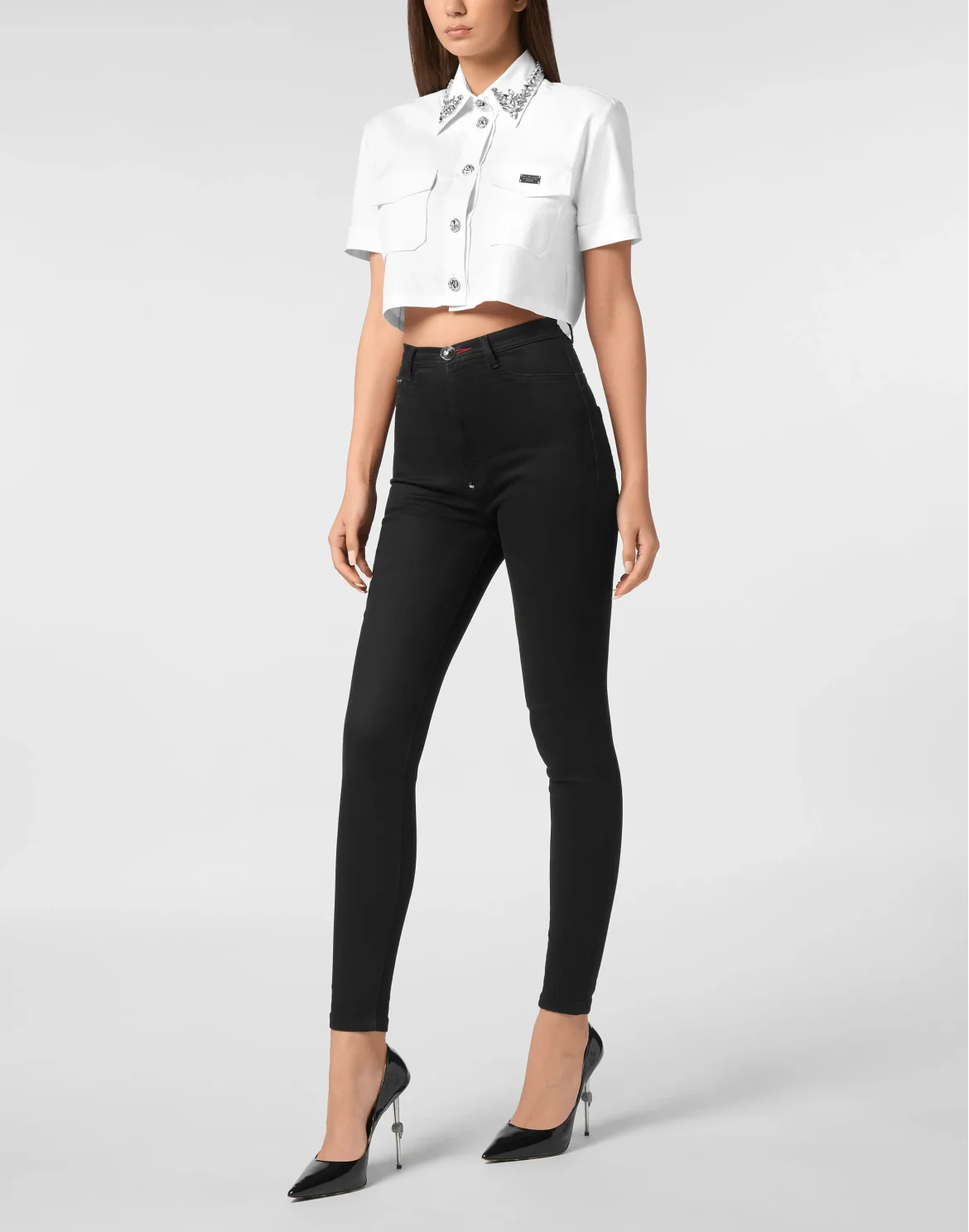 Cropped Cargo Shirt SS Strass, цвет: Белый