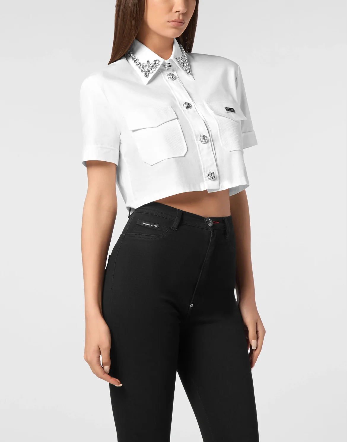 Cropped Cargo Shirt SS Strass, цвет: Белый