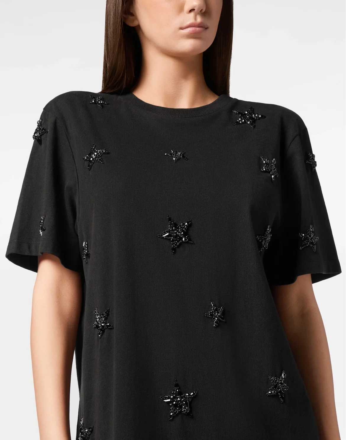 Jersey T-shirt Mini Dress Round Neck SS Stars, цвет: Черный