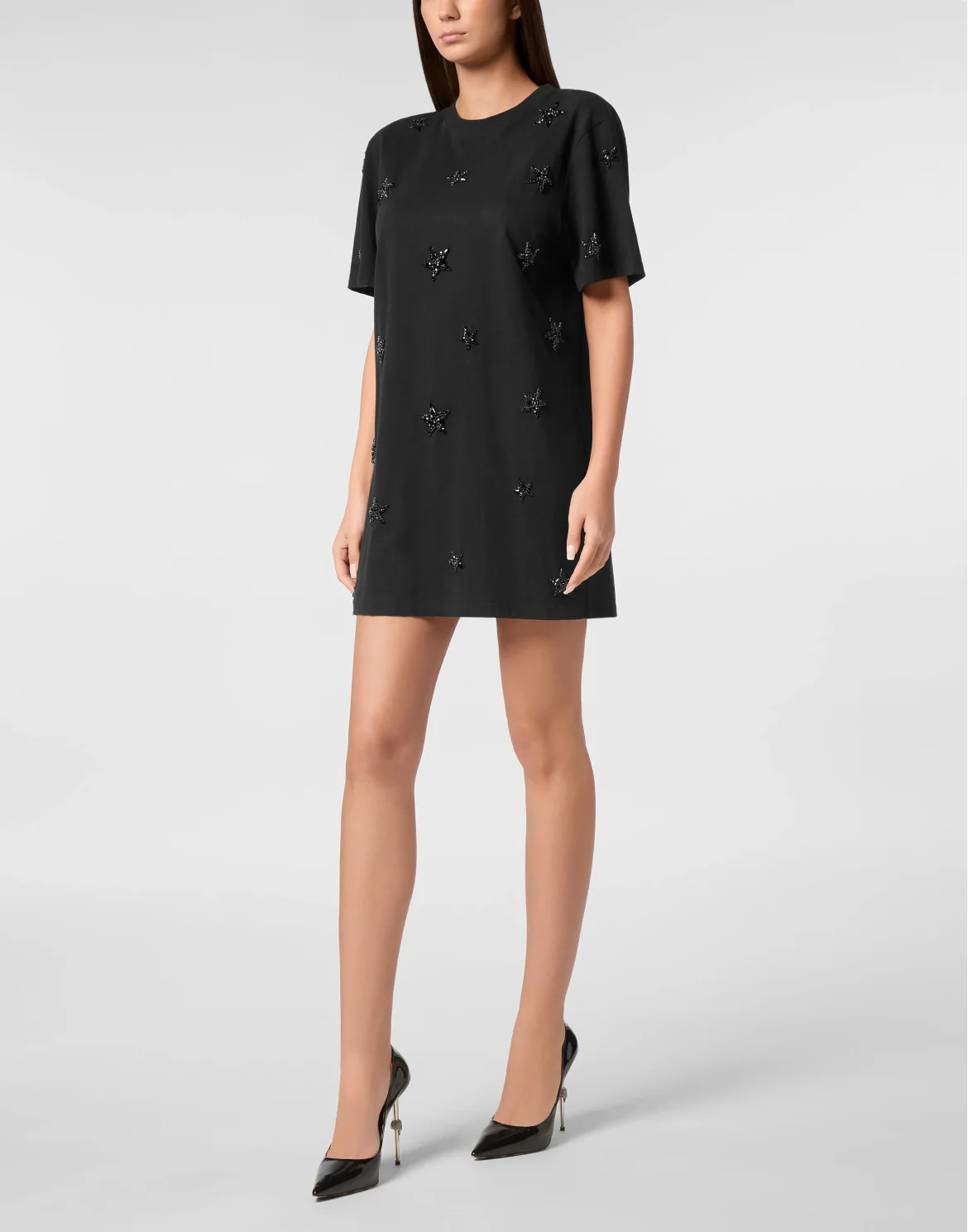 Jersey T-shirt Mini Dress Round Neck SS Stars, цвет: Черный