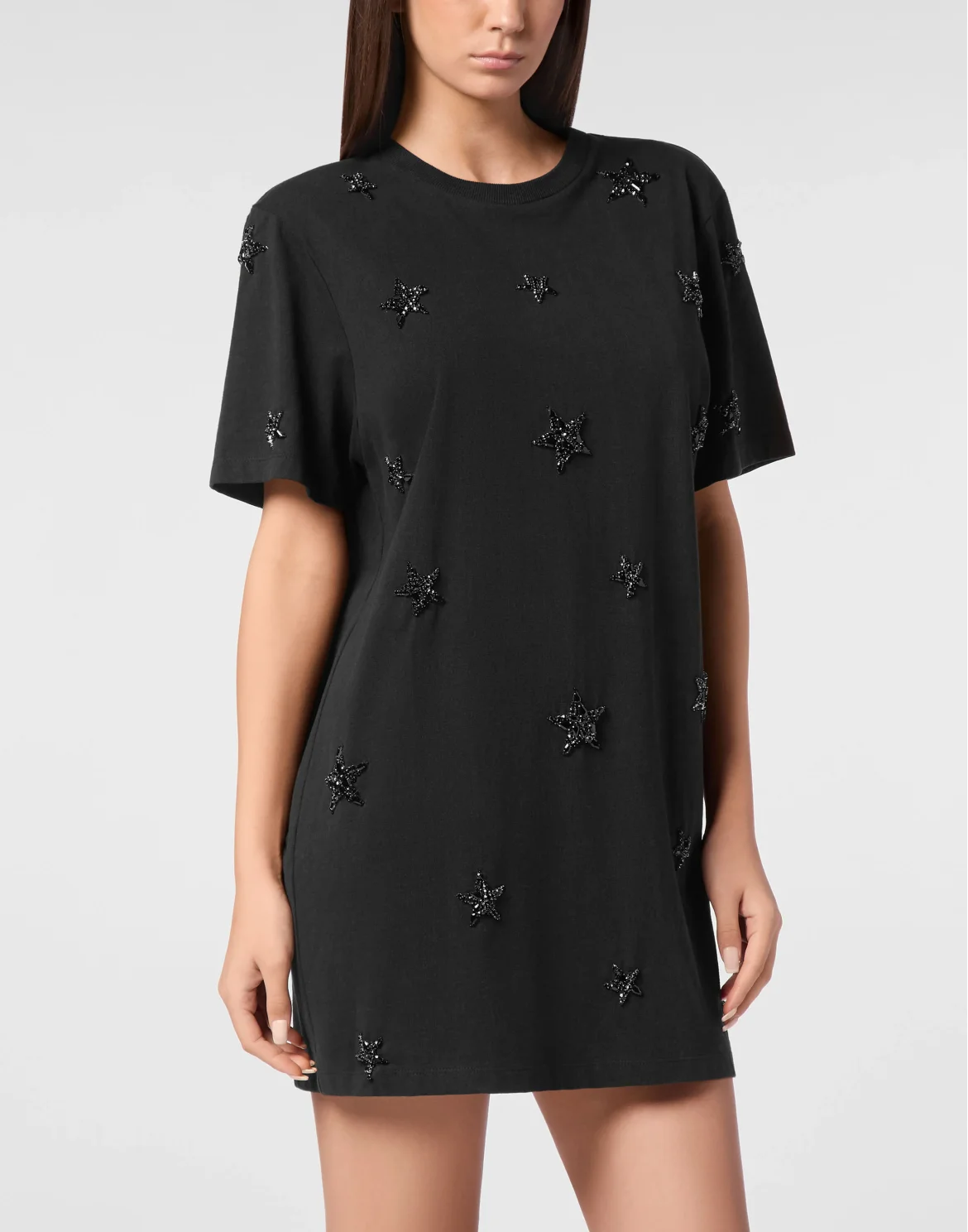 Jersey T-shirt Mini Dress Round Neck SS Stars, цвет: Черный