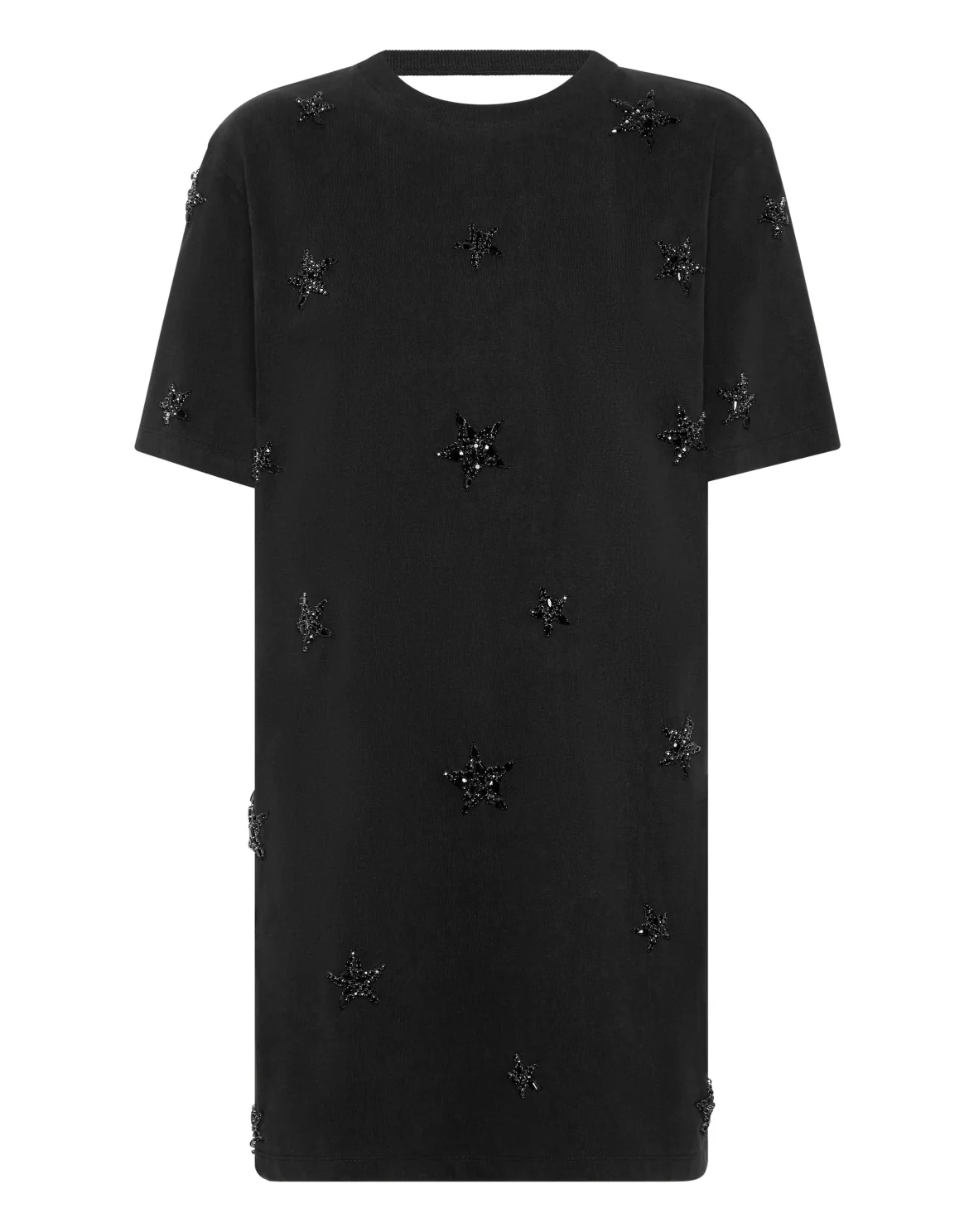 Jersey T-shirt Mini Dress Round Neck SS Stars, цвет: Черный