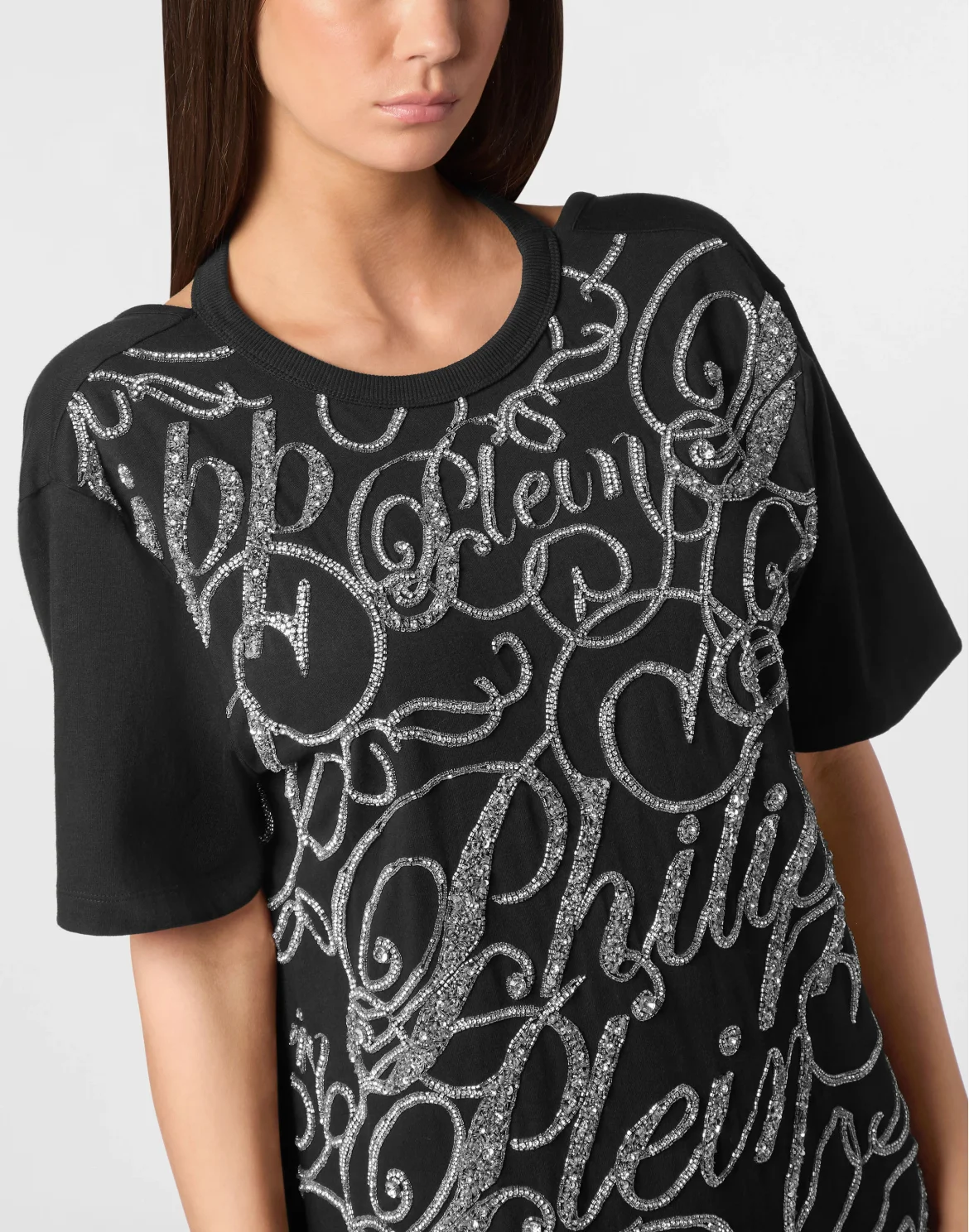 T-shirt Short Dress Signature Strass, цвет: Черный
