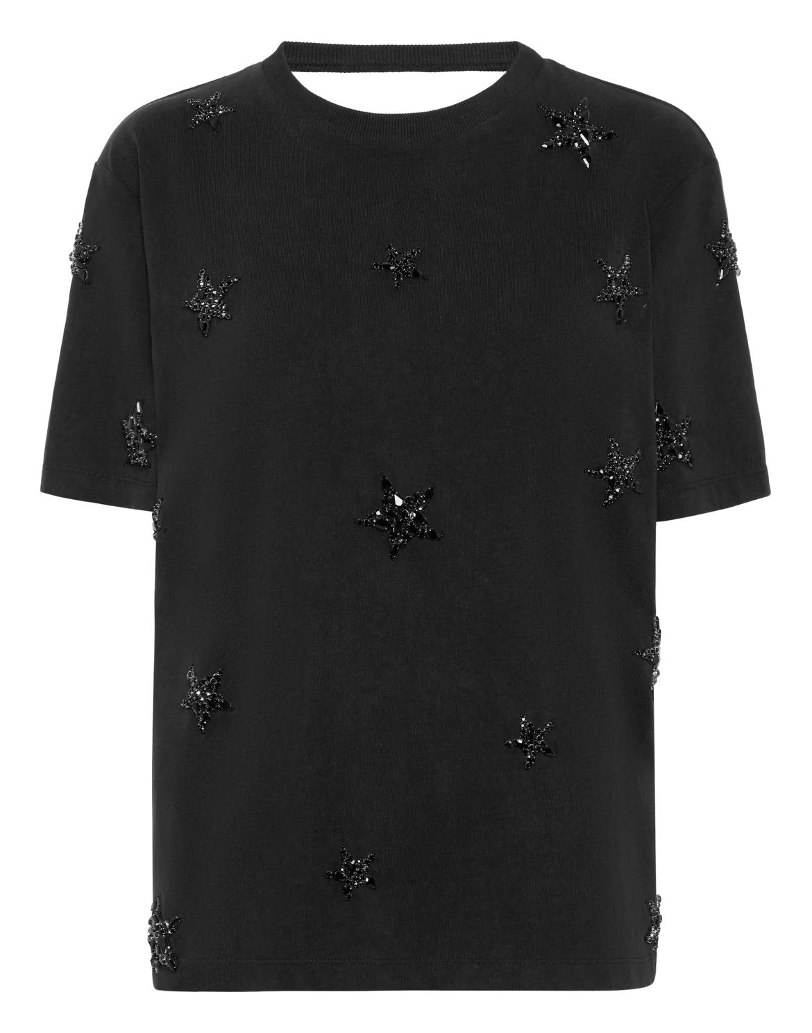 Jersey T-Shirt Man Fit Round Neck SS Stars Embroidery, цвет: Черный