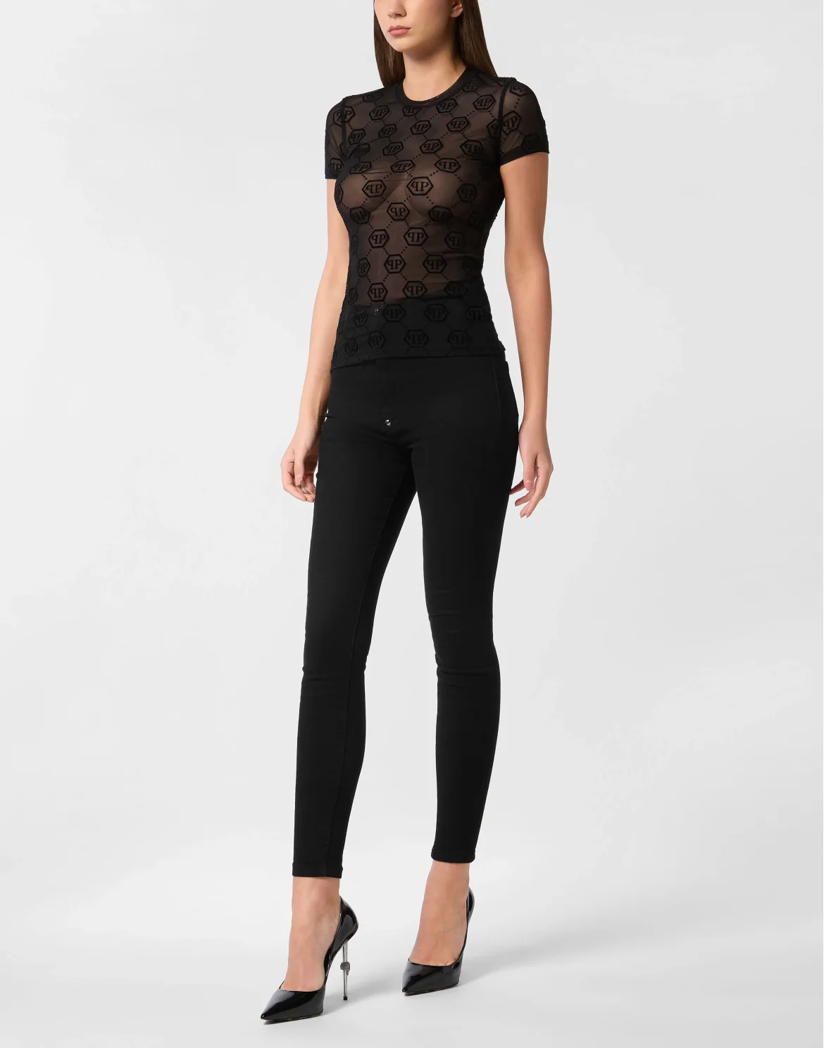 Tulle T-Shirt Sexy Pure SS Monogram, цвет: Черный