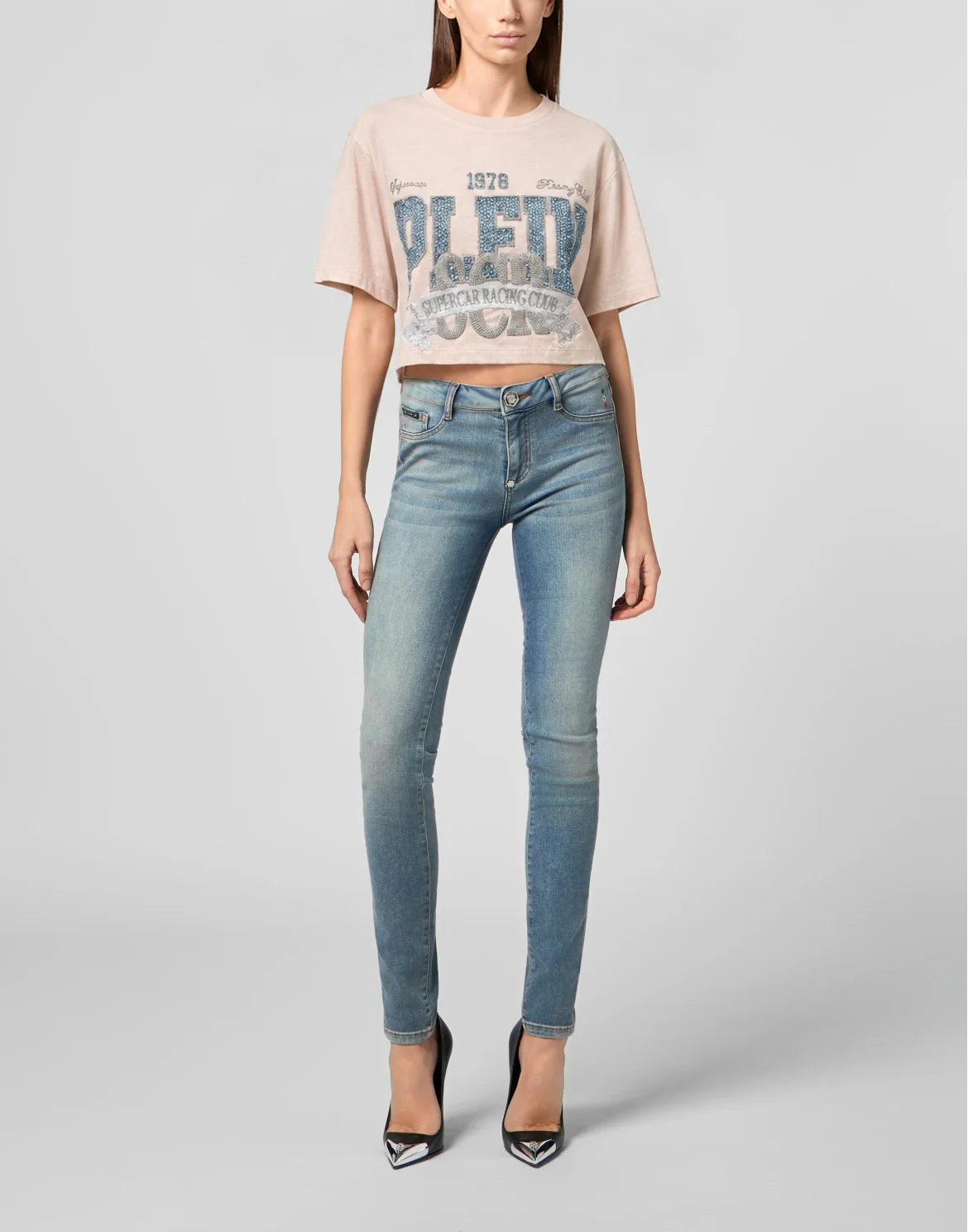 T-shirt Round Neck SS Crop Vintage Print, цвет: Белый