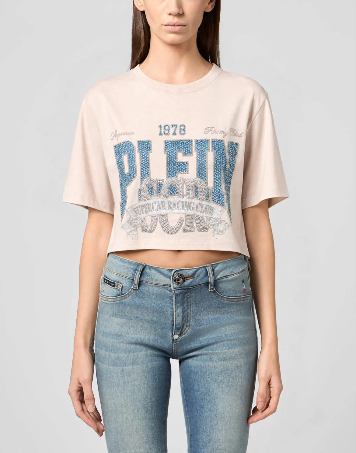 T-shirt Round Neck SS Crop Vintage Print, цвет: Белый