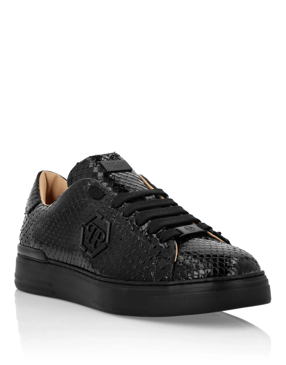 Python Leather Lo-Top Sneakers Hexagon, цвет: Черный