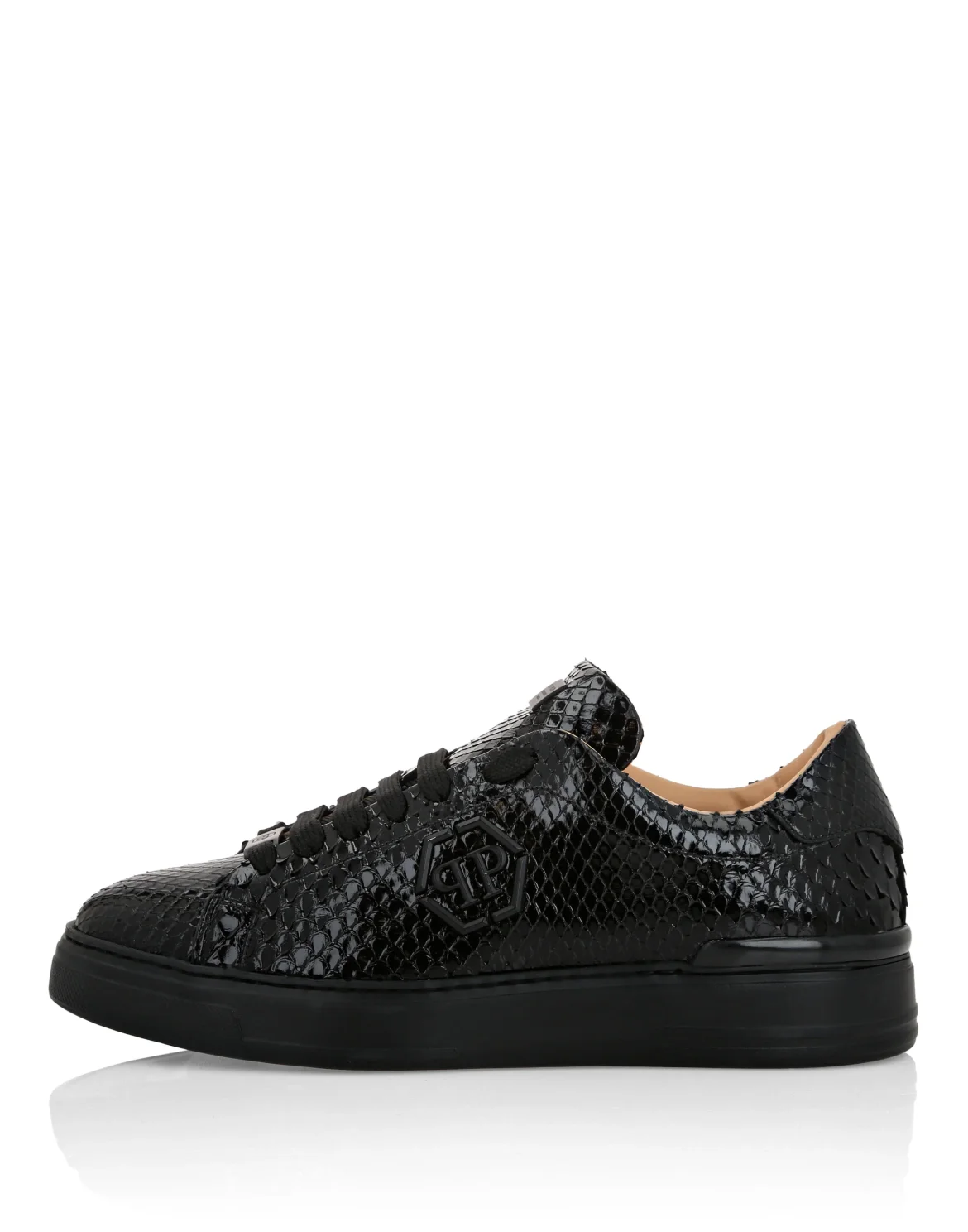 Python Leather Lo-Top Sneakers Hexagon, цвет: Черный