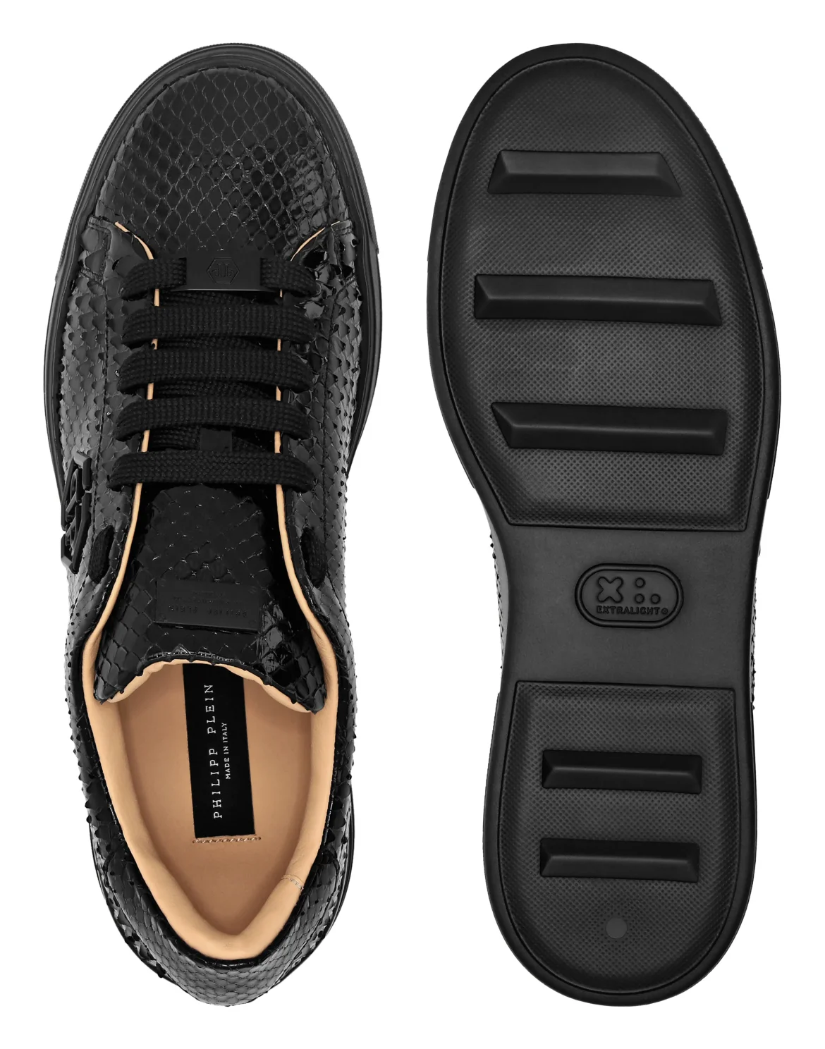 Python Leather Lo-Top Sneakers Hexagon, цвет: Черный