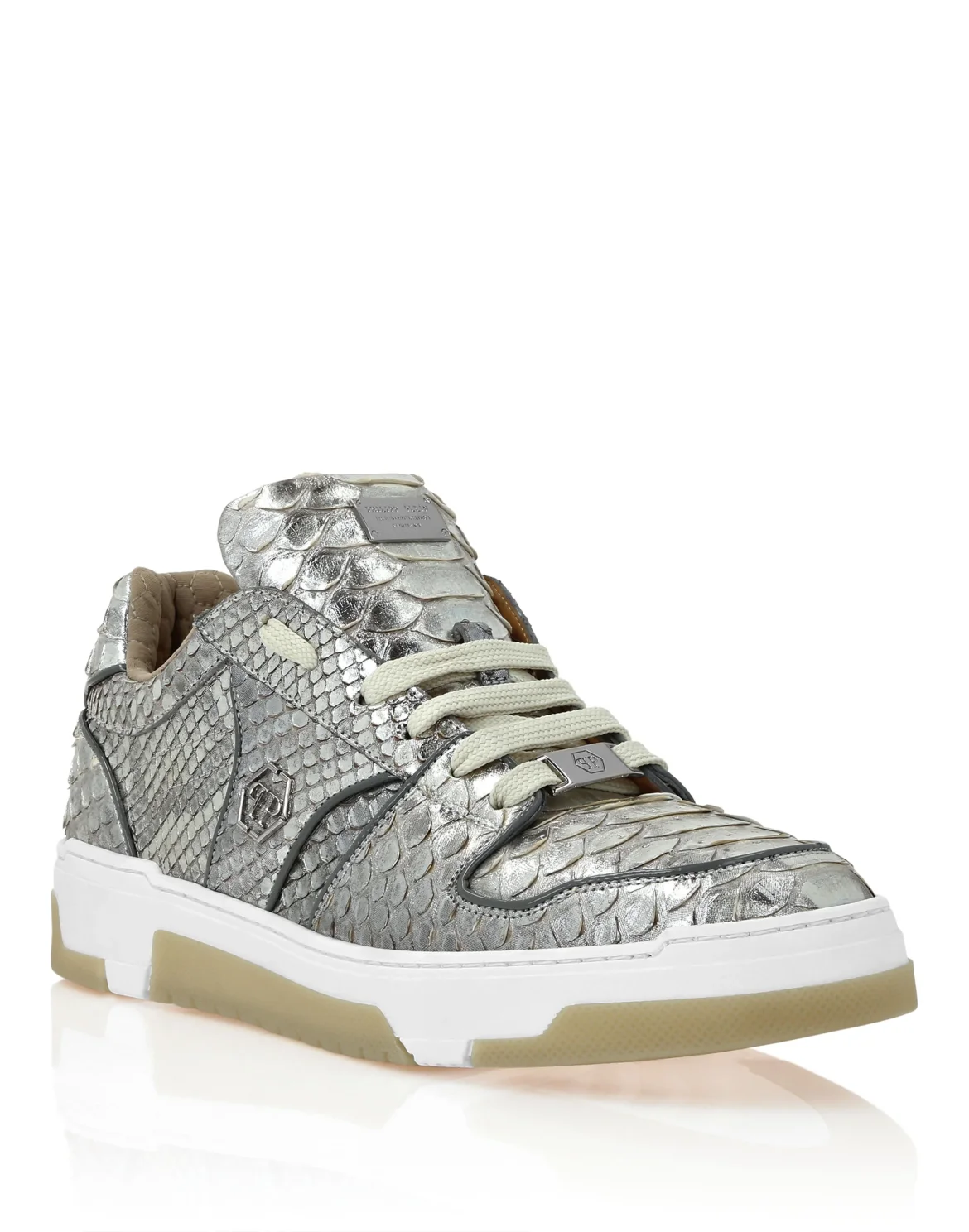 Python Leather Lo-Top Sneakers Hexagon, цвет: Серебристый