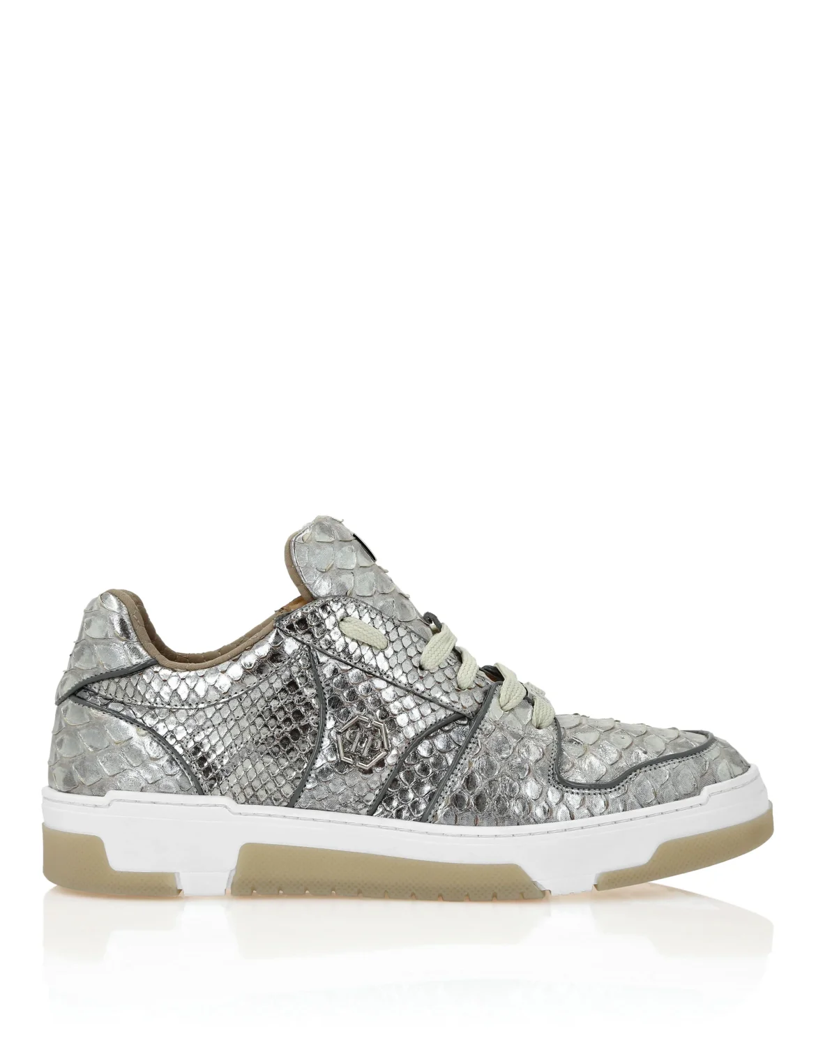 Python Leather Lo-Top Sneakers Hexagon, цвет: Серебристый