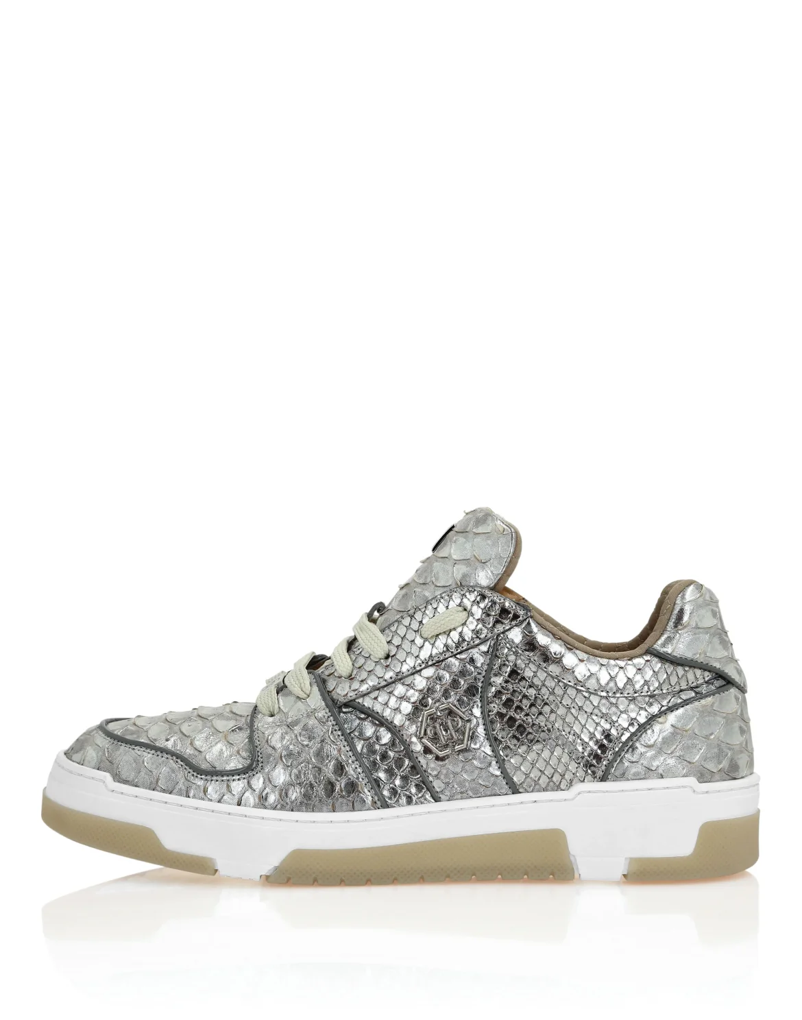 Python Leather Lo-Top Sneakers Hexagon, цвет: Серебристый