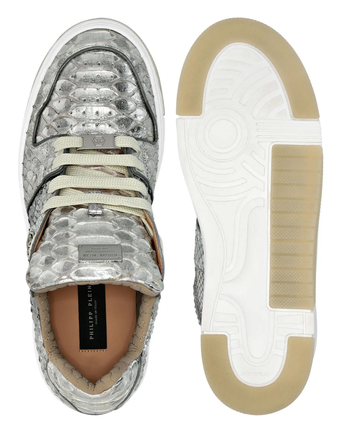 Python Leather Lo-Top Sneakers Hexagon, цвет: Серебристый