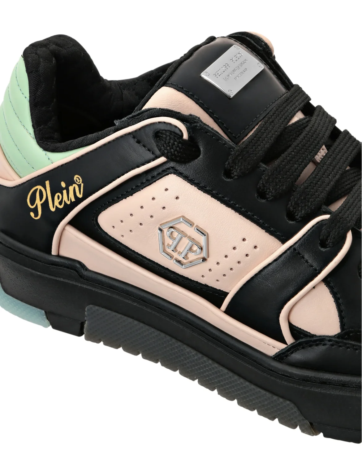 Mix Leather Lo-Top Sneakers Hexagon, цвет: Черный