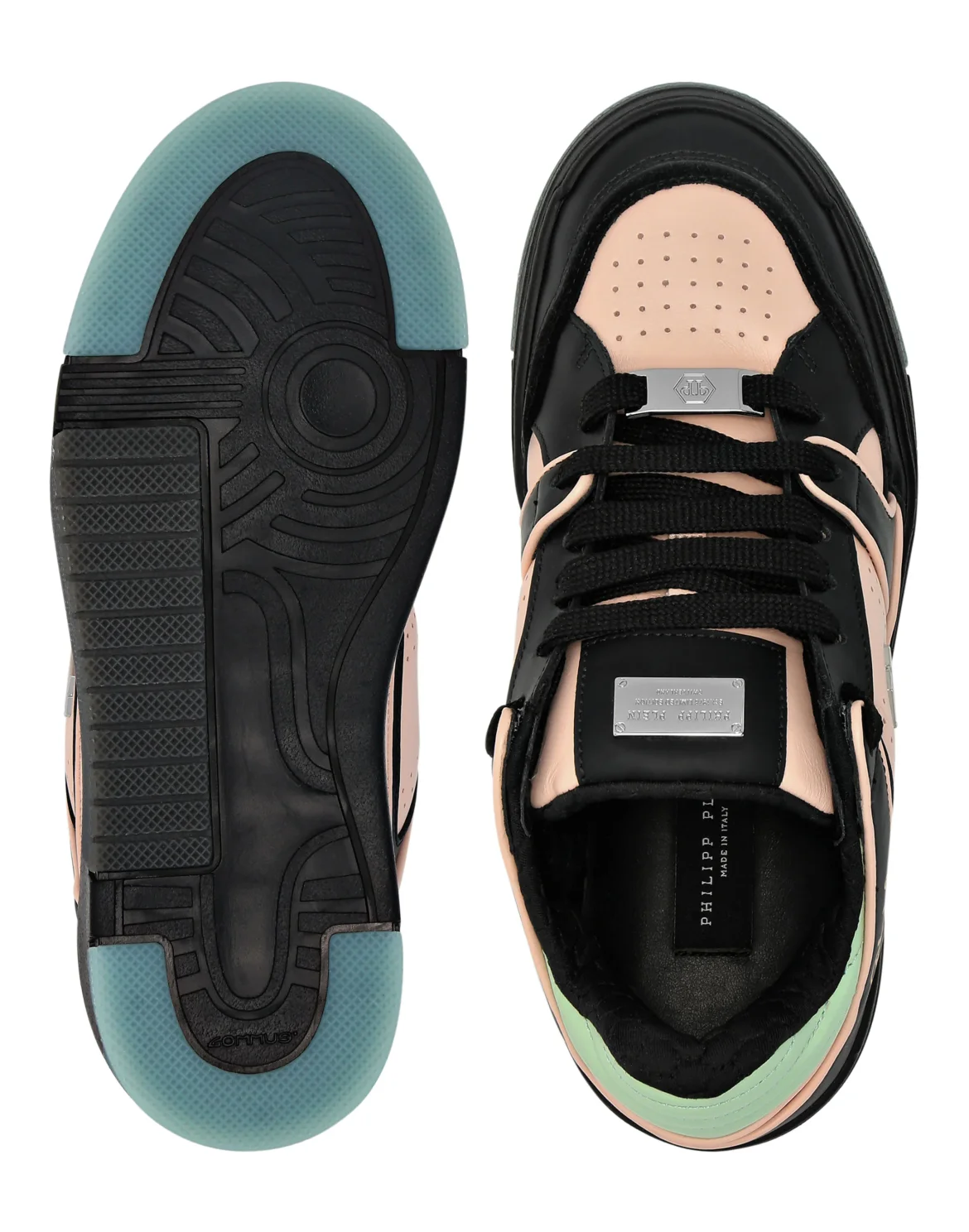 Mix Leather Lo-Top Sneakers Hexagon, цвет: Черный