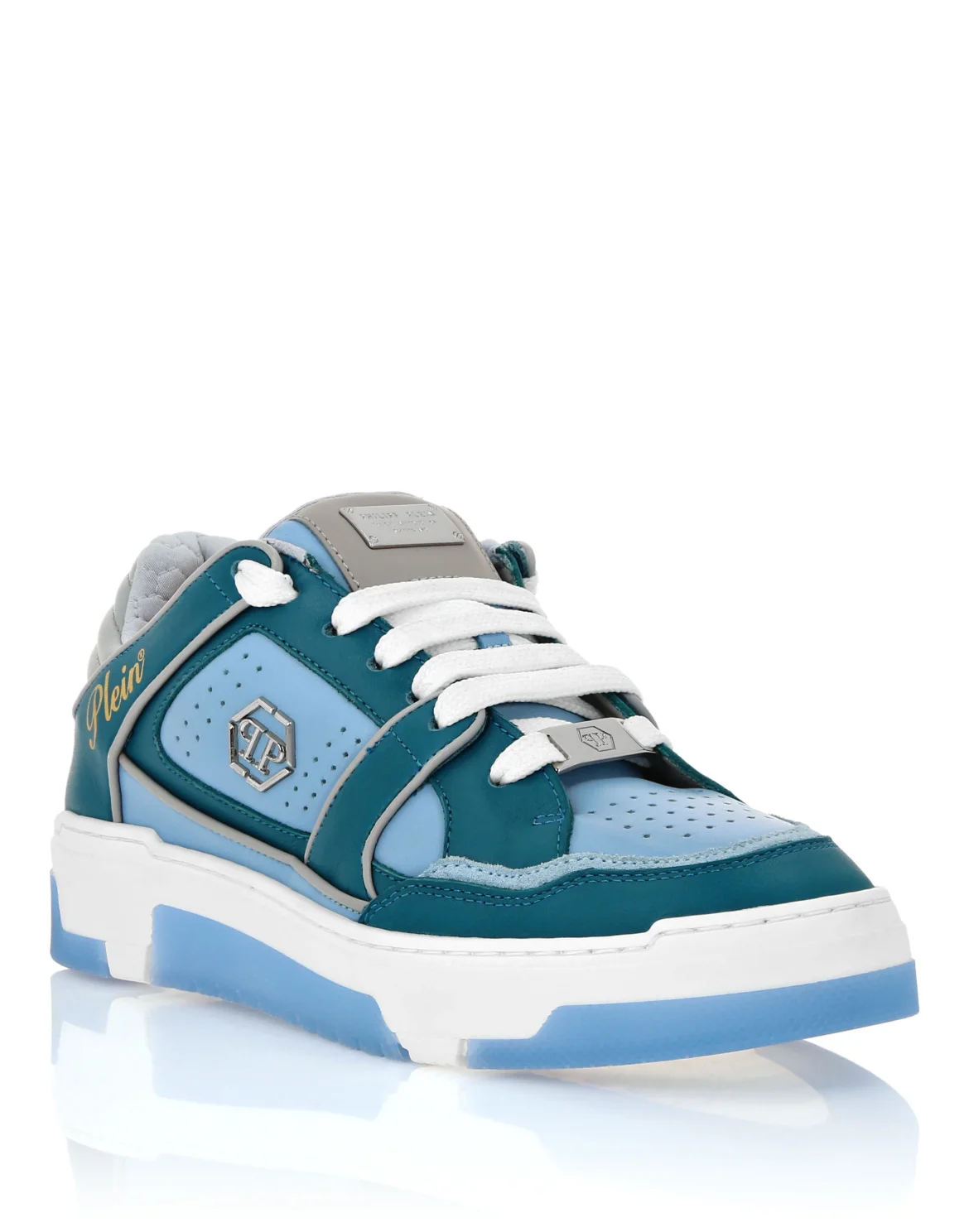 Mix Leather Lo-Top Sneakers Hexagon, цвет: Голубой