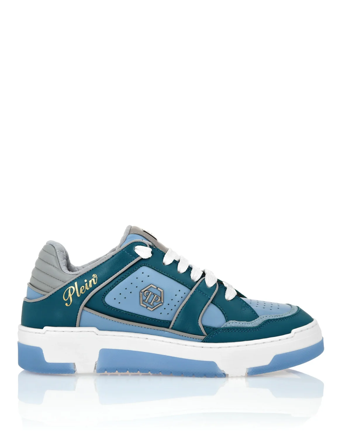 Mix Leather Lo-Top Sneakers Hexagon, цвет: Голубой