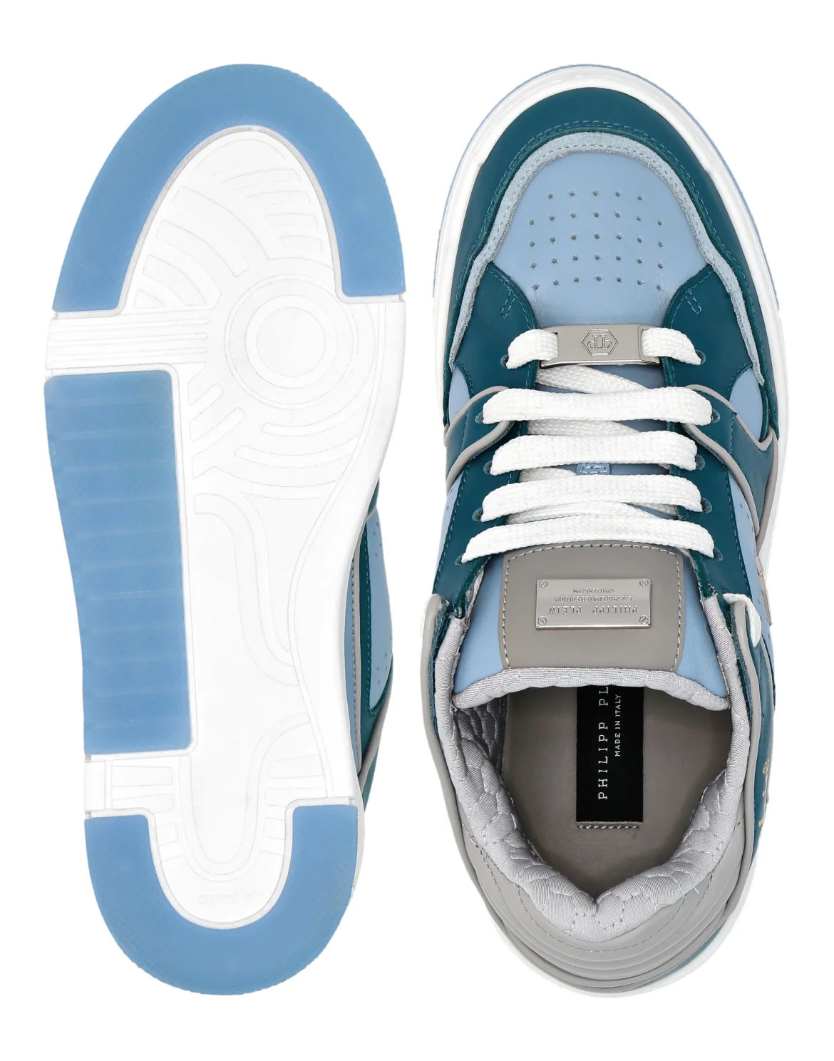 Mix Leather Lo-Top Sneakers Hexagon, цвет: Голубой