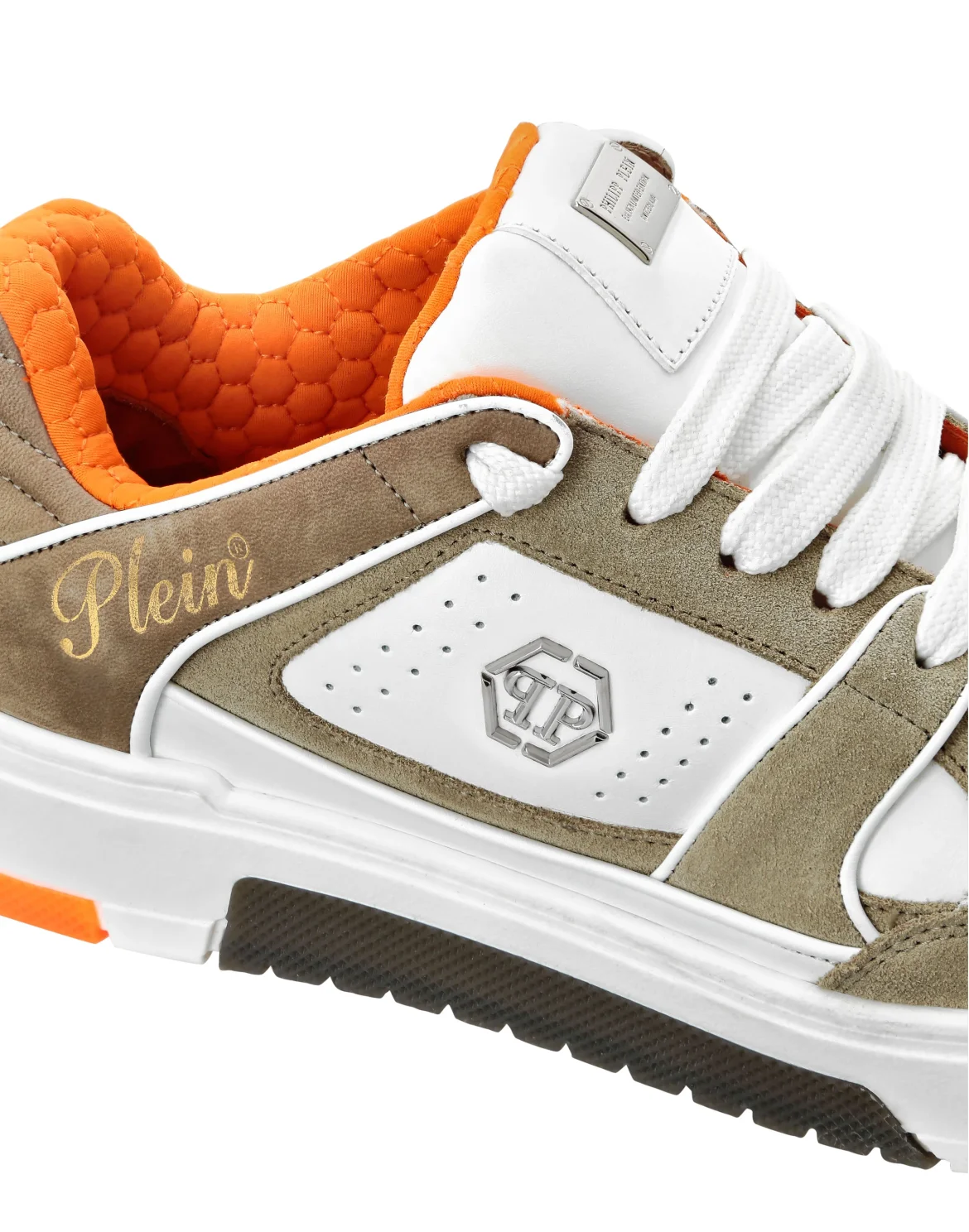 Mix Leather Lo-Top Sneakers Hexagon, цвет: Оранжевый