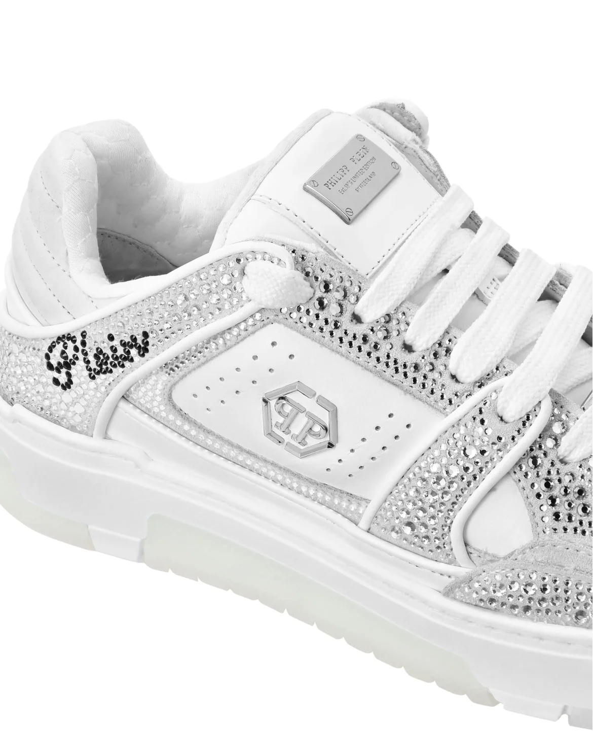 Mix Leather Lo-Top Sneakers Strass Hexagon, цвет: Белый