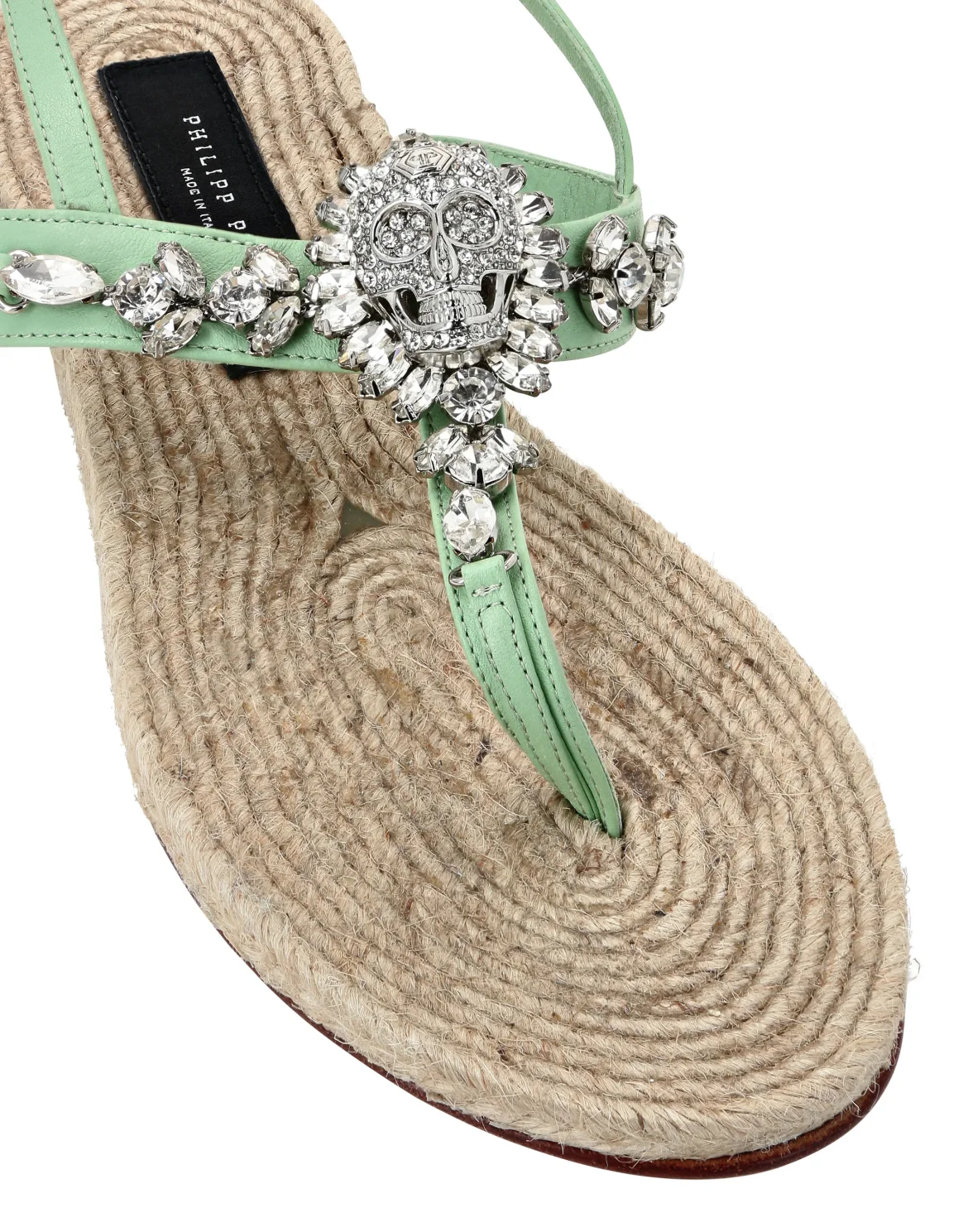Flat Sandals Strass Skull, цвет: Зеленый