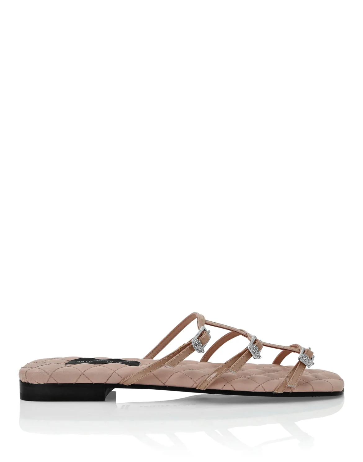 Patent Leather Flat Slides Skull Buckle, цвет: Бежевый