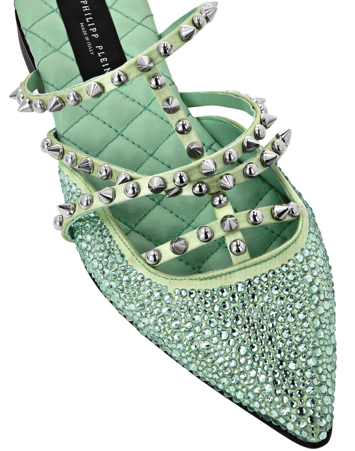 Mules Flat Satin And Studs, цвет: Зеленый
