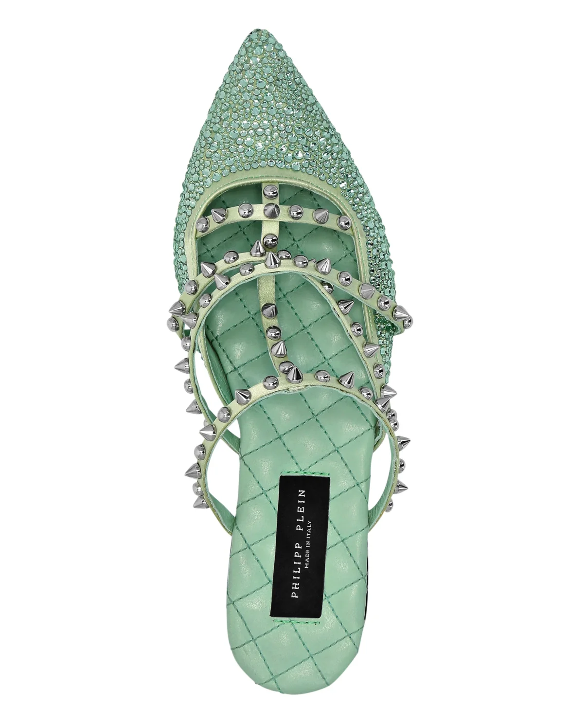 Mules Flat Satin And Studs, цвет: Зеленый