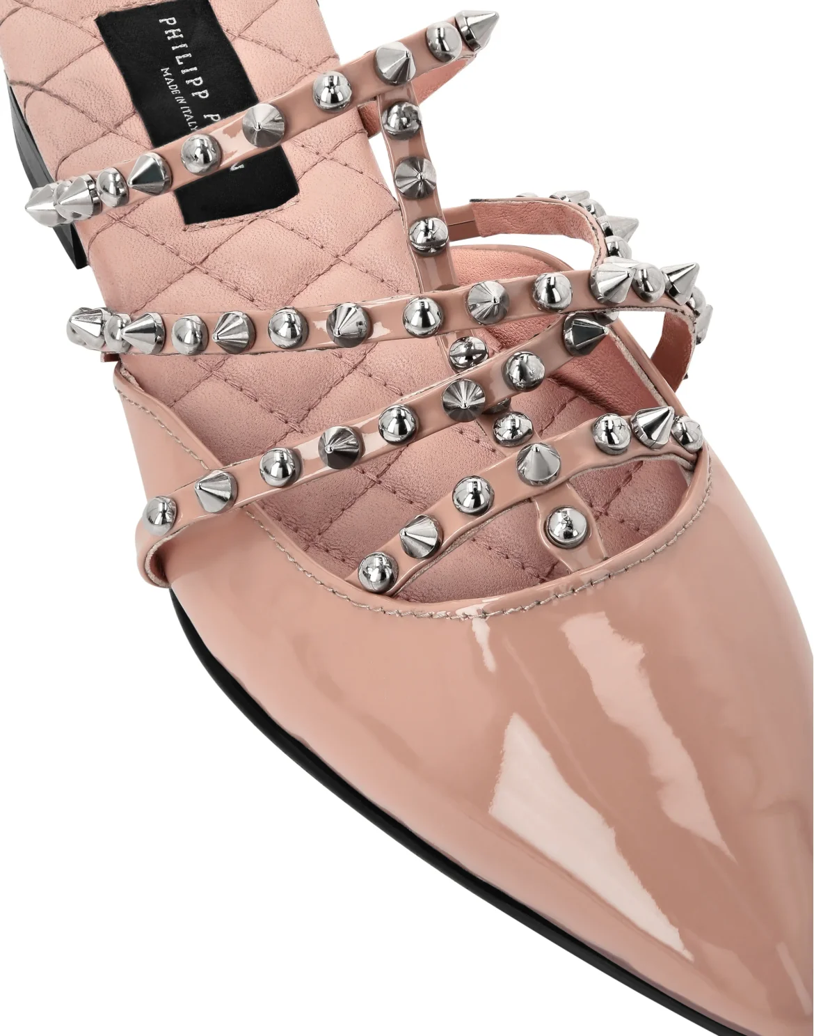Mules Flat Patent Leather And Studs, цвет: Бежевый