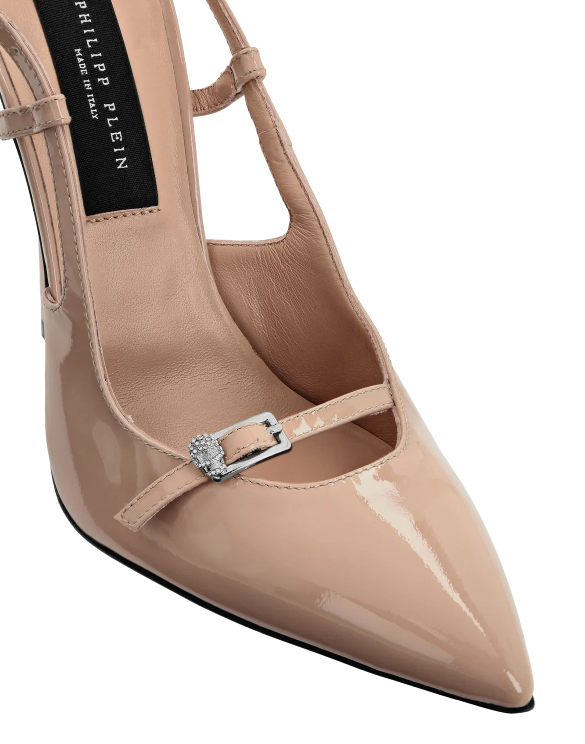 Patent Leather Slingback High Heels Buckle Skull, цвет: Бежевый