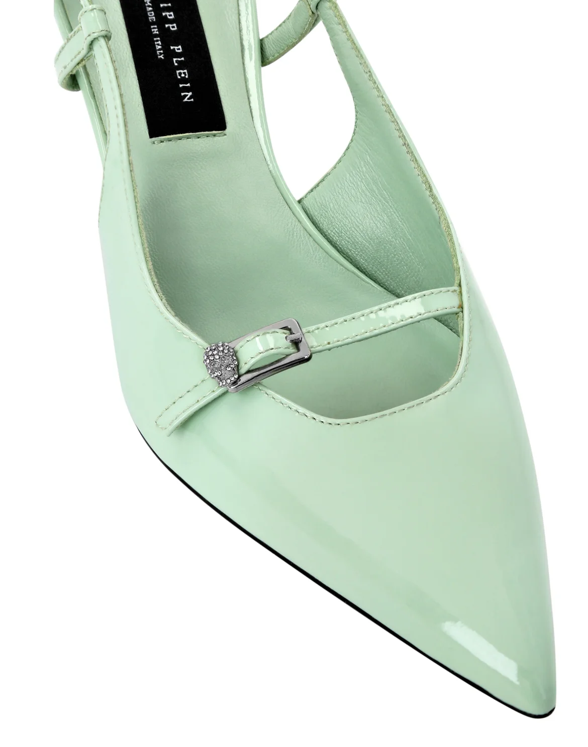 Patent Slingback Low Heels Buckle Skull, цвет: Зеленый