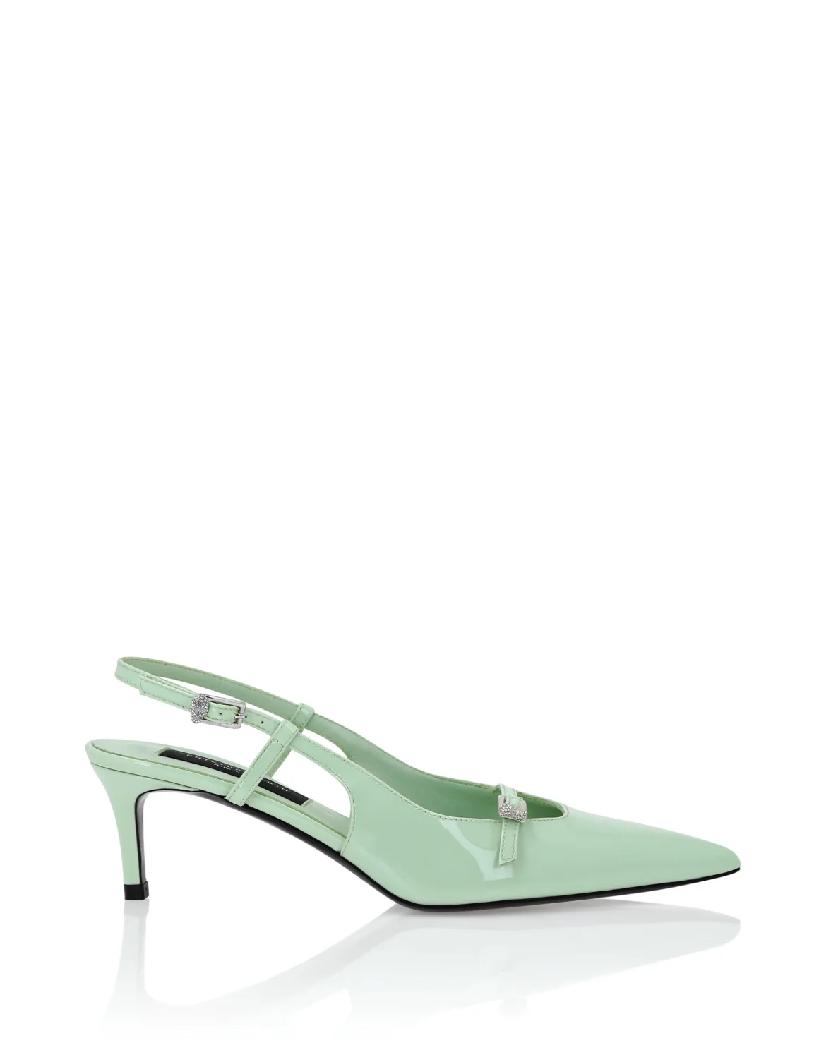 Patent Slingback Low Heels Buckle Skull, цвет: Зеленый