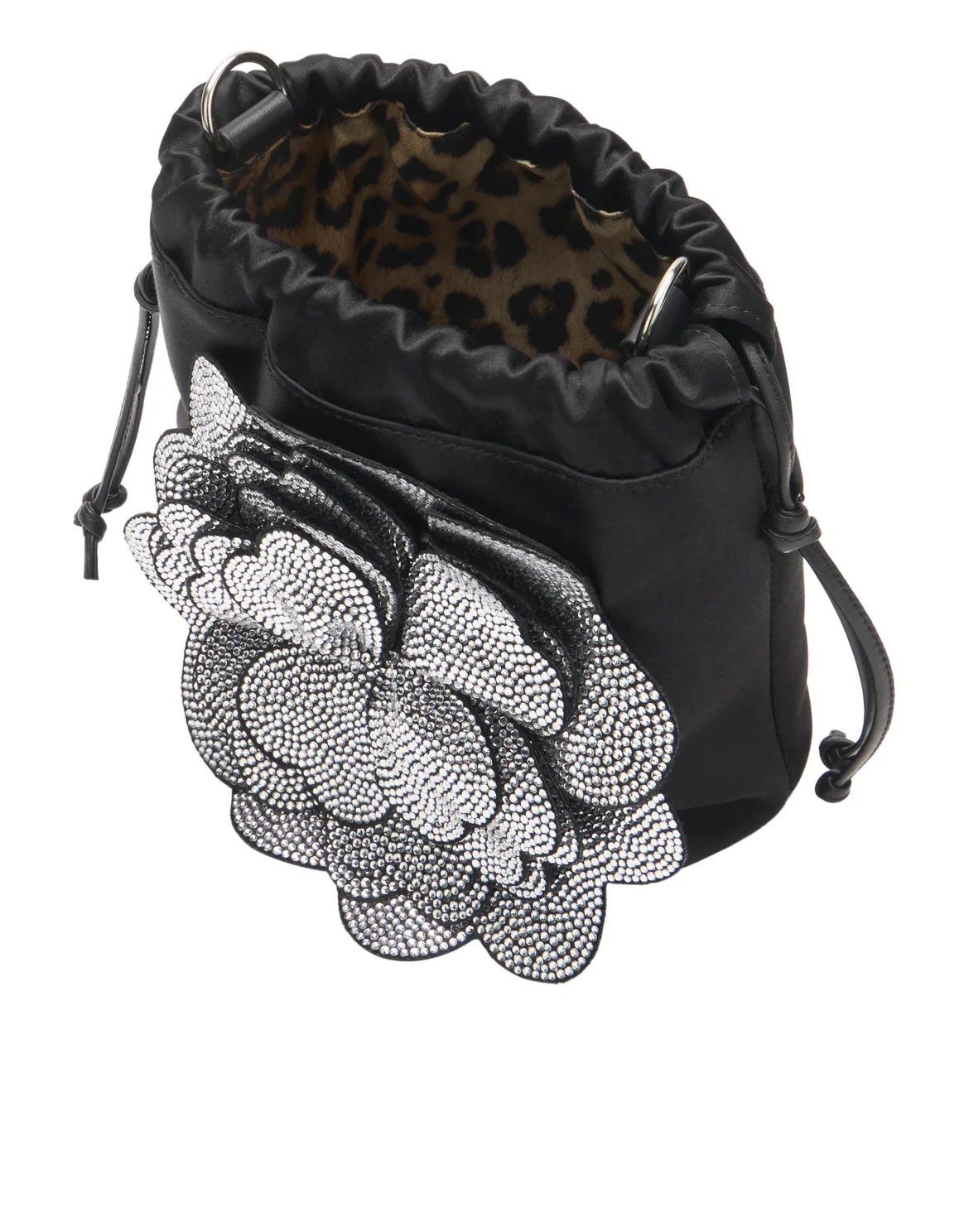 Small Top Handle Bag Flower Strass, цвет: Черный