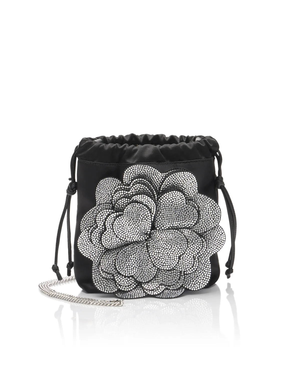 Small Top Handle Bag Flower Strass, цвет: Черный