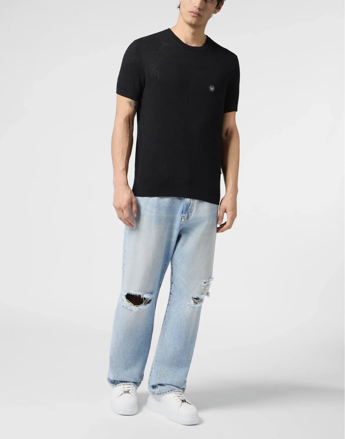 Round Neck T-Shirt Openwork Monogram, цвет: Черный