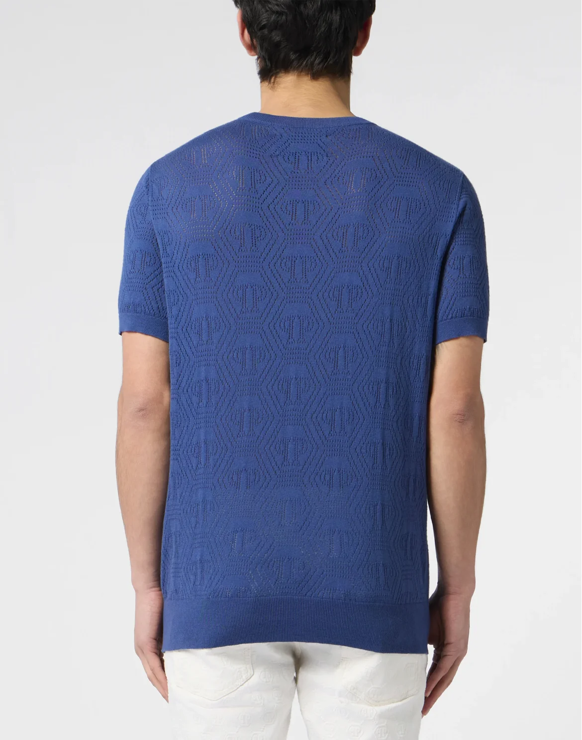 Round Neck T-Shirt Openwork Monogram, цвет: Синий