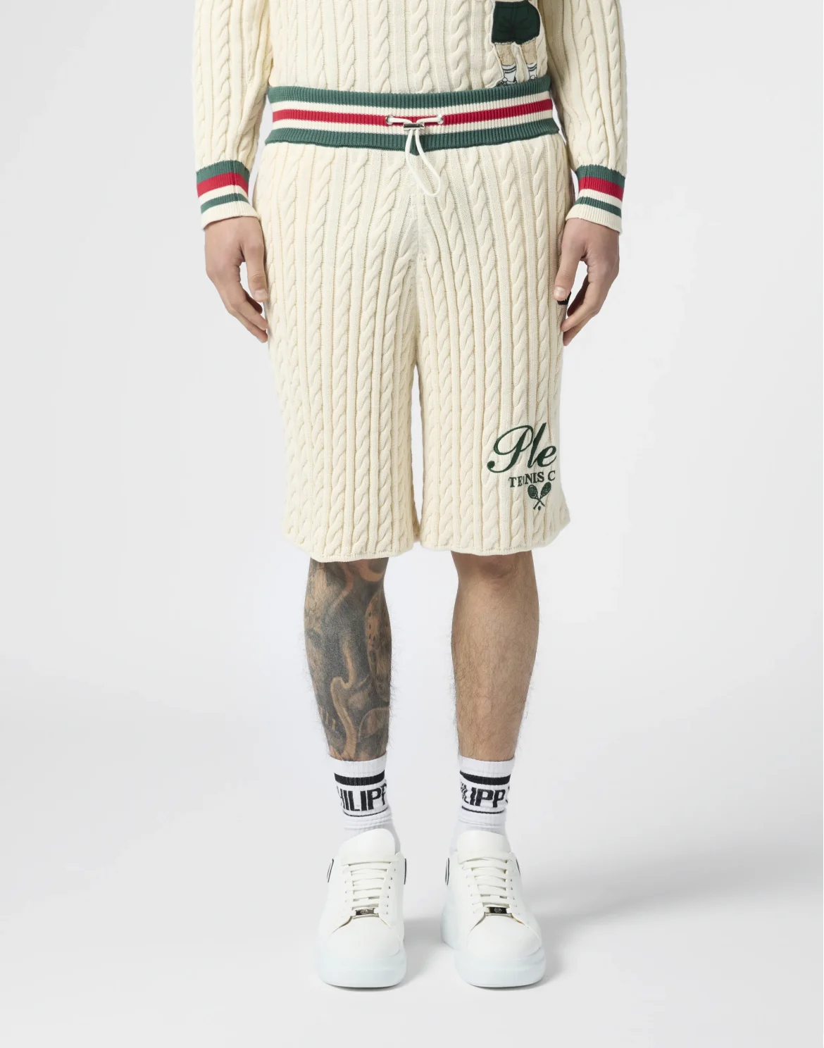 Knitted Drawstring Shorts Plein Tennis, цвет: Бежевый