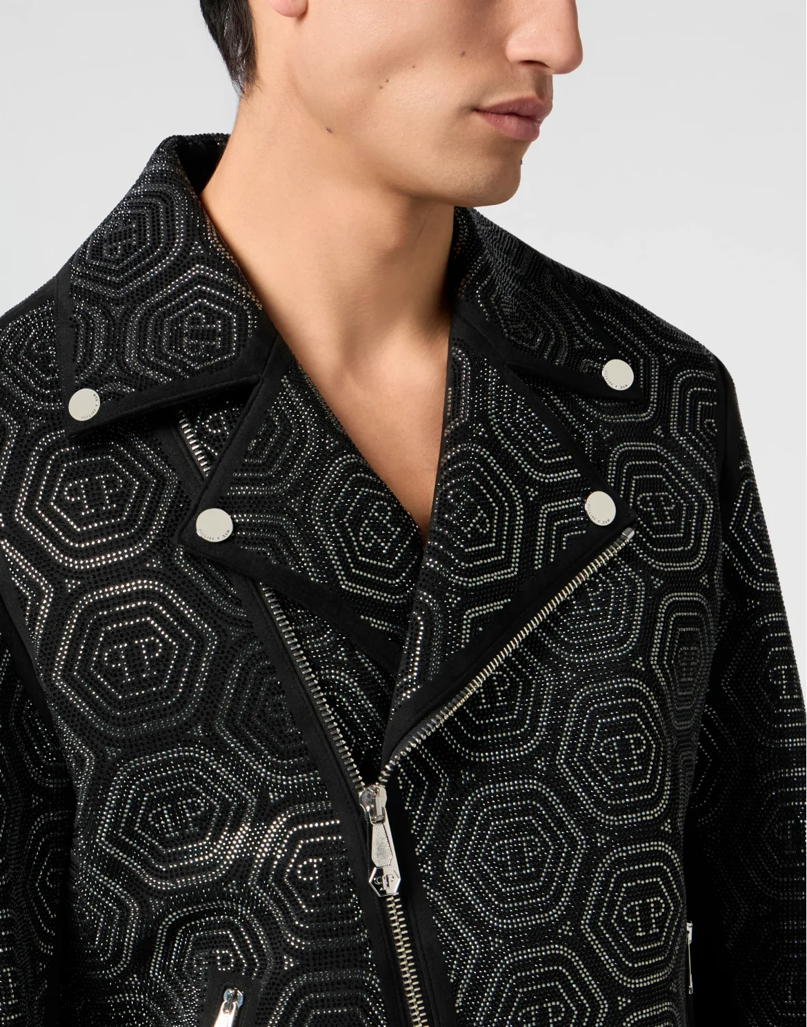 Suede Biker Jacket Monogram Stones, цвет: Черный
